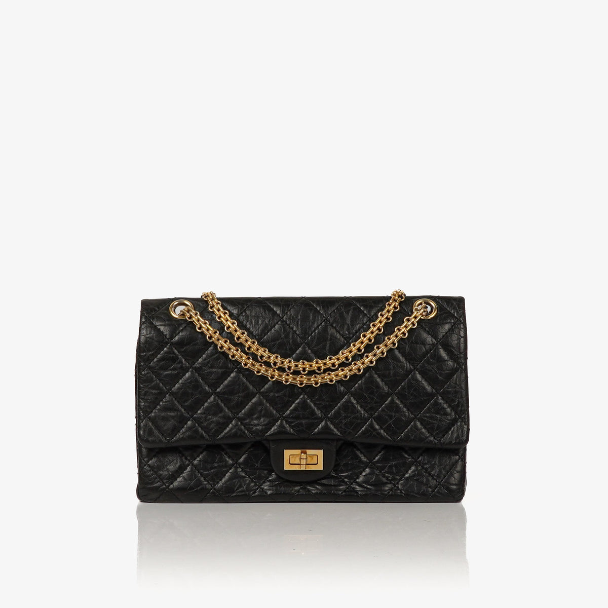 Pre-owned Chanel 2.55 Reissue double flap bag in black aged calfskin
