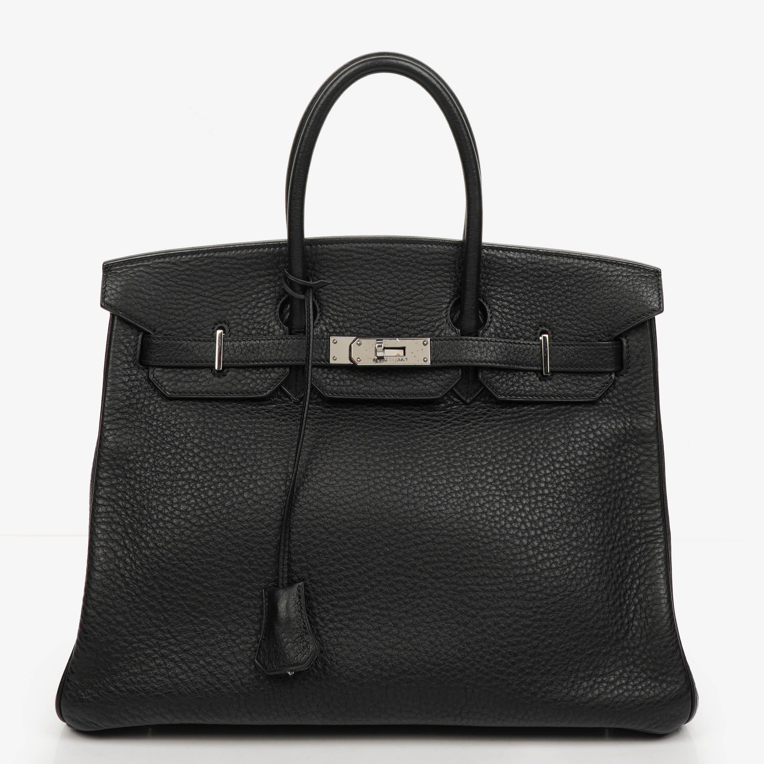 Pre-owned Hermes Birkin 35 in black Fjord leather with palladium hardware