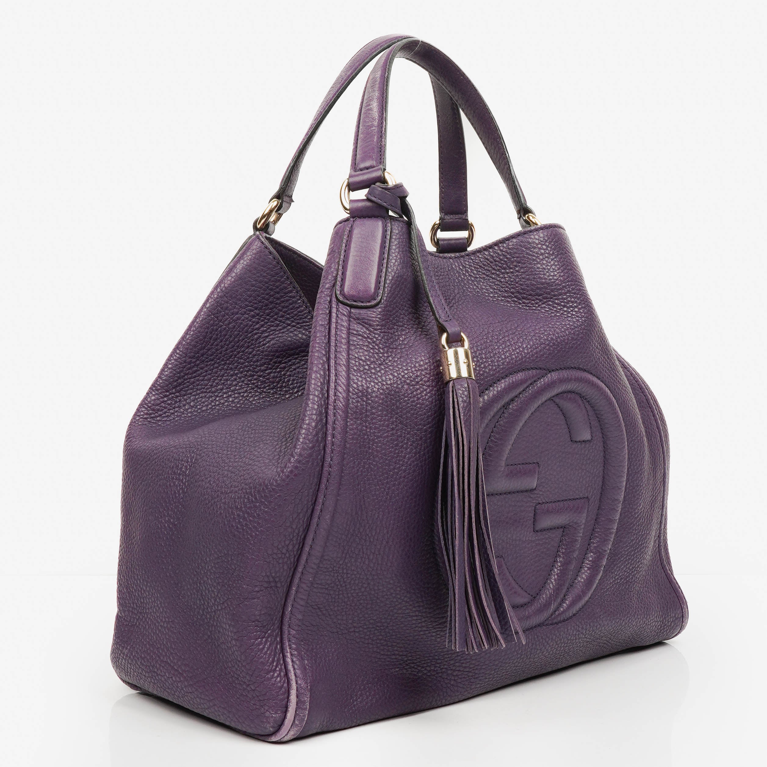 Gucci Purple Pebbled Leather Soho Top Handle Tote Bag