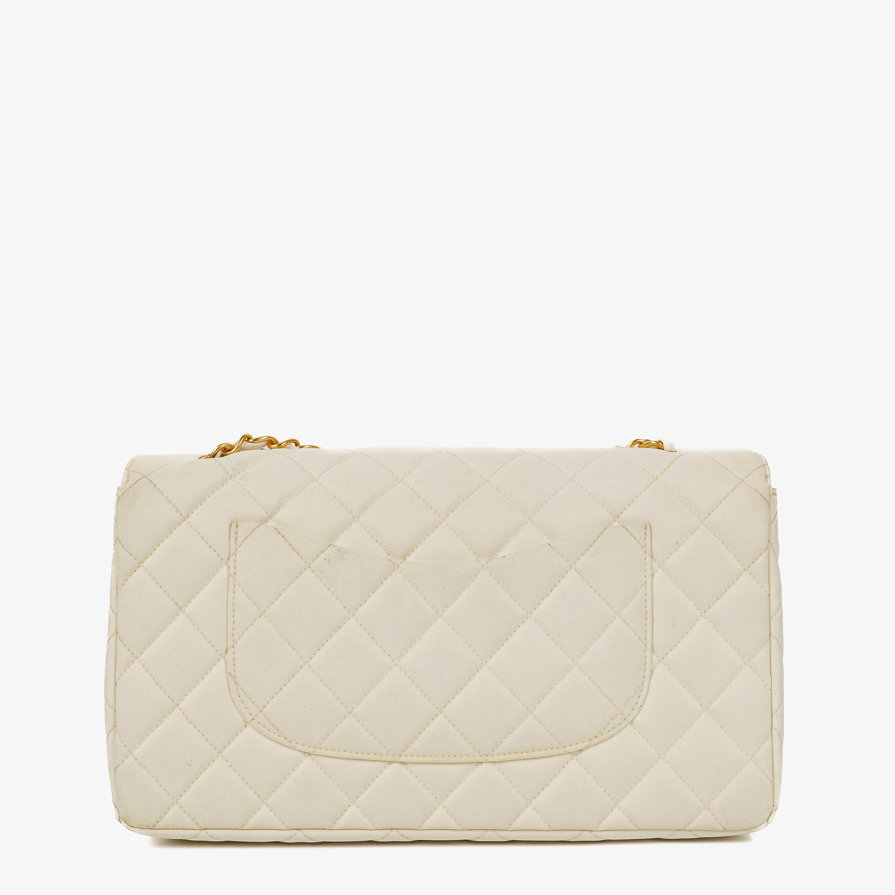 Chanel Medium Classic White Fabric Single Flap Bag With 24K Gold-Plated Hardware