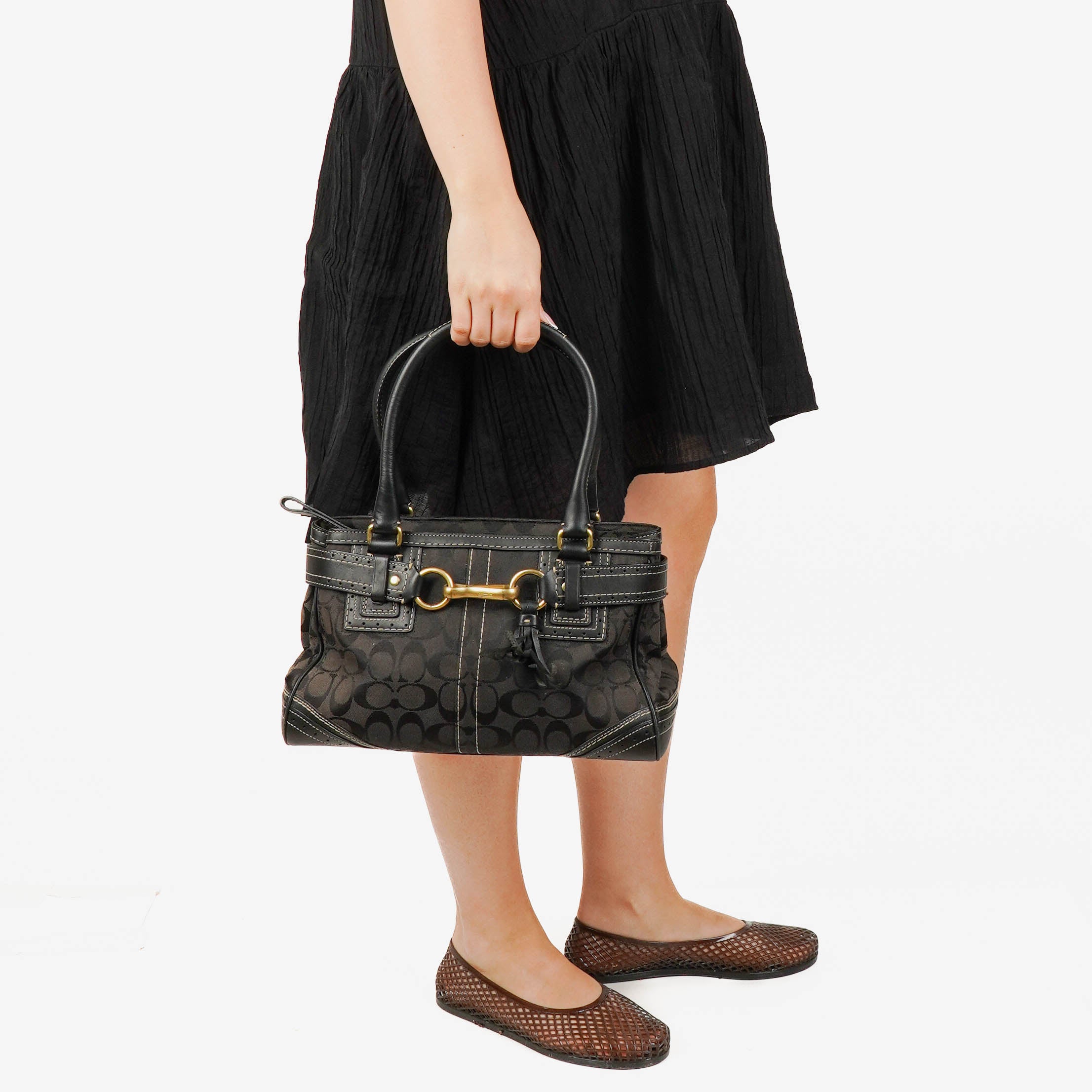 Coach Black Hamptons Signature Handbag