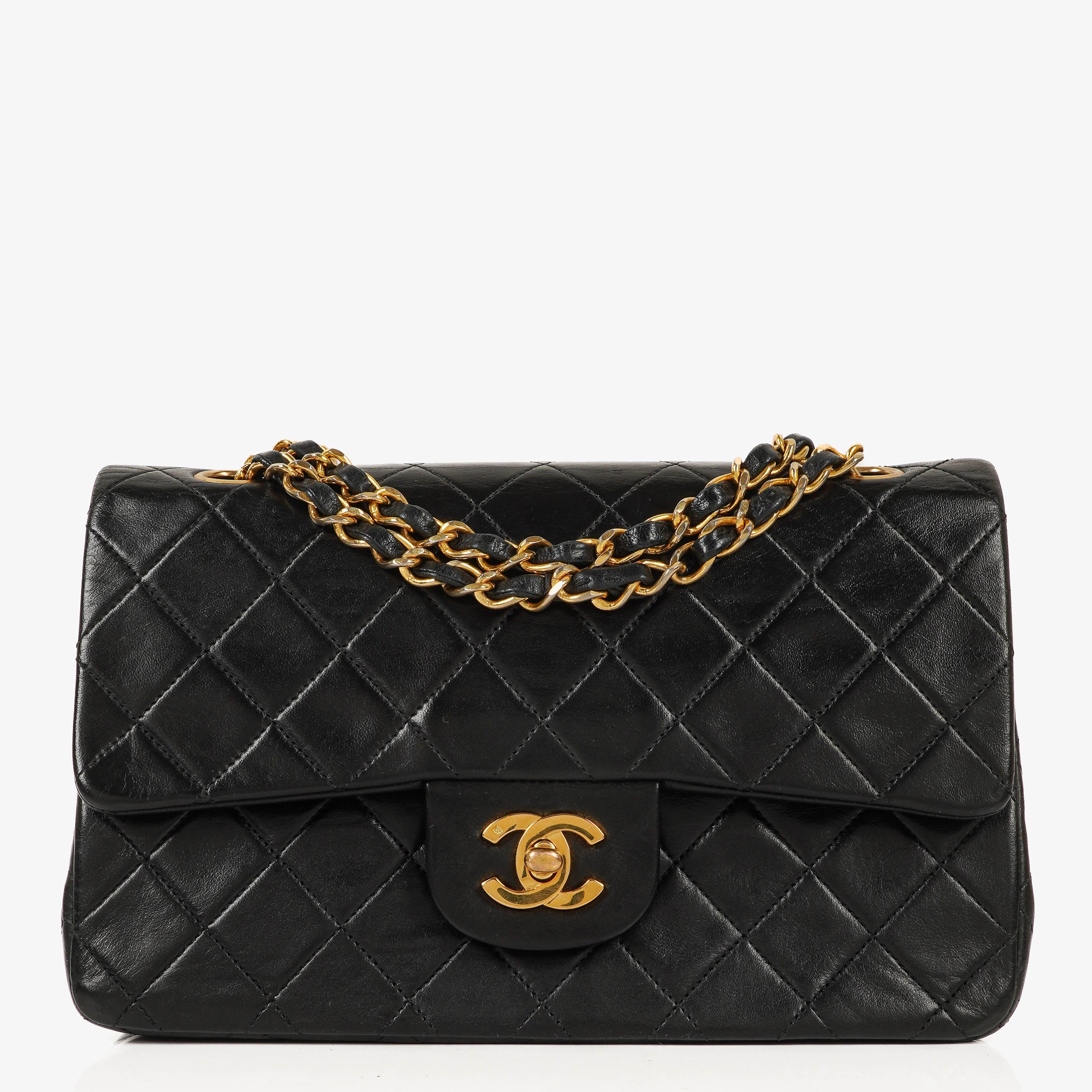 Chanel Vintage Small Classic Double Flap Bag Black Quilted Lambskin 24K Gold-Plated Hardware
