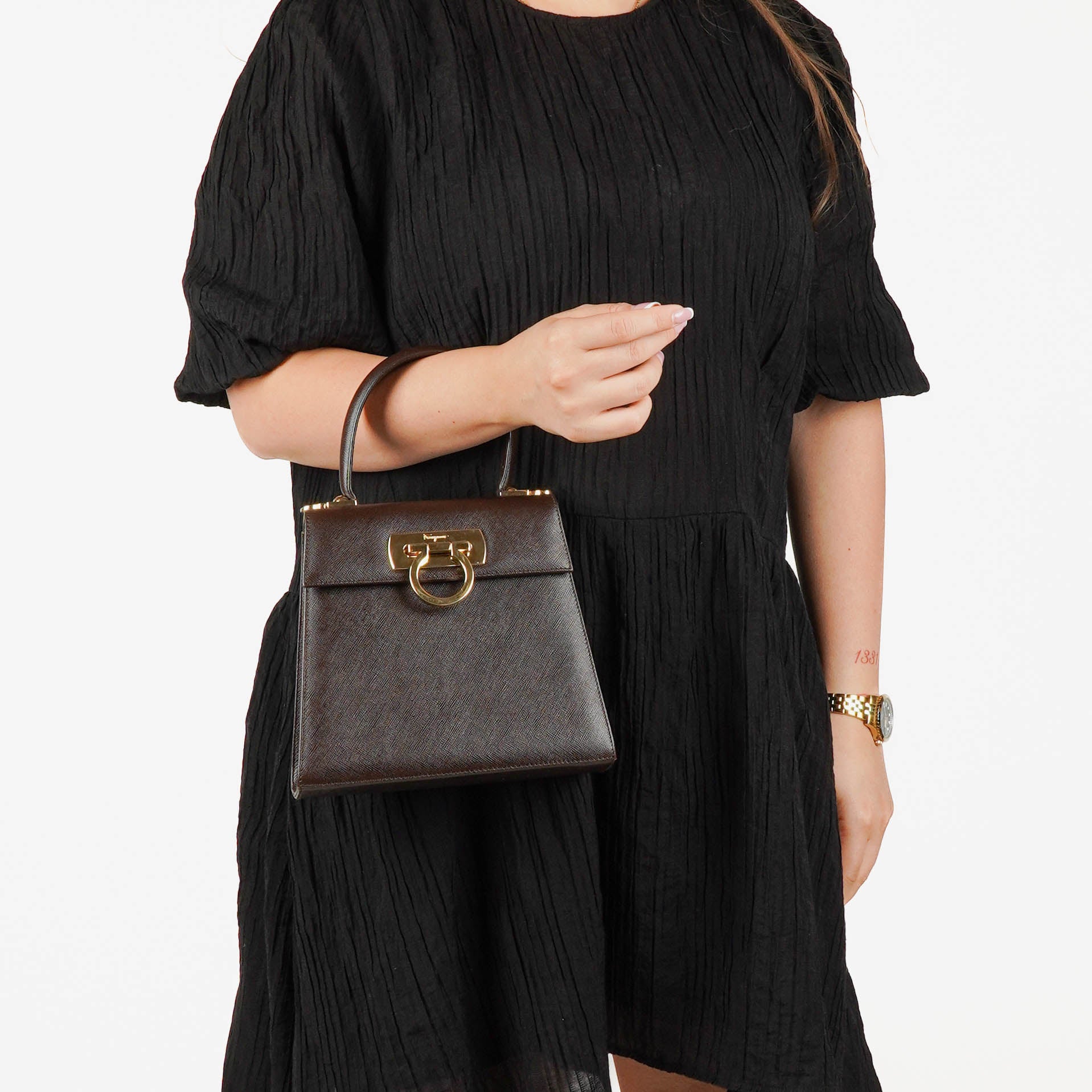 Salvatore Ferragamo Brown Iconic Top Handle Bag