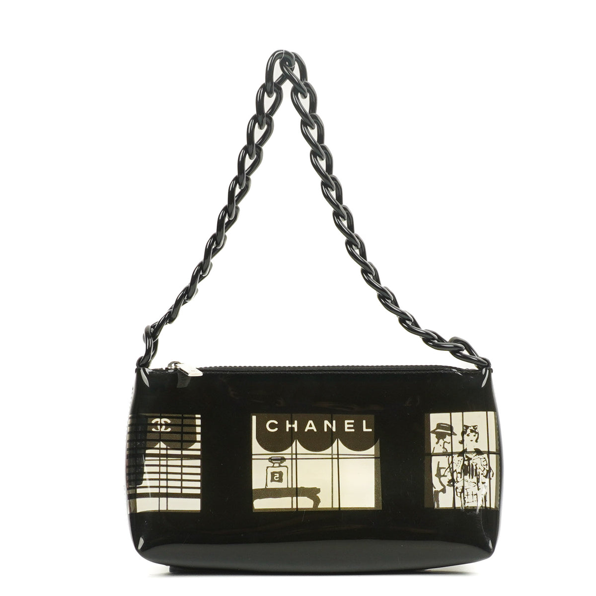 Chanel Black Vinyl Maison Window Print Shoulder Bag