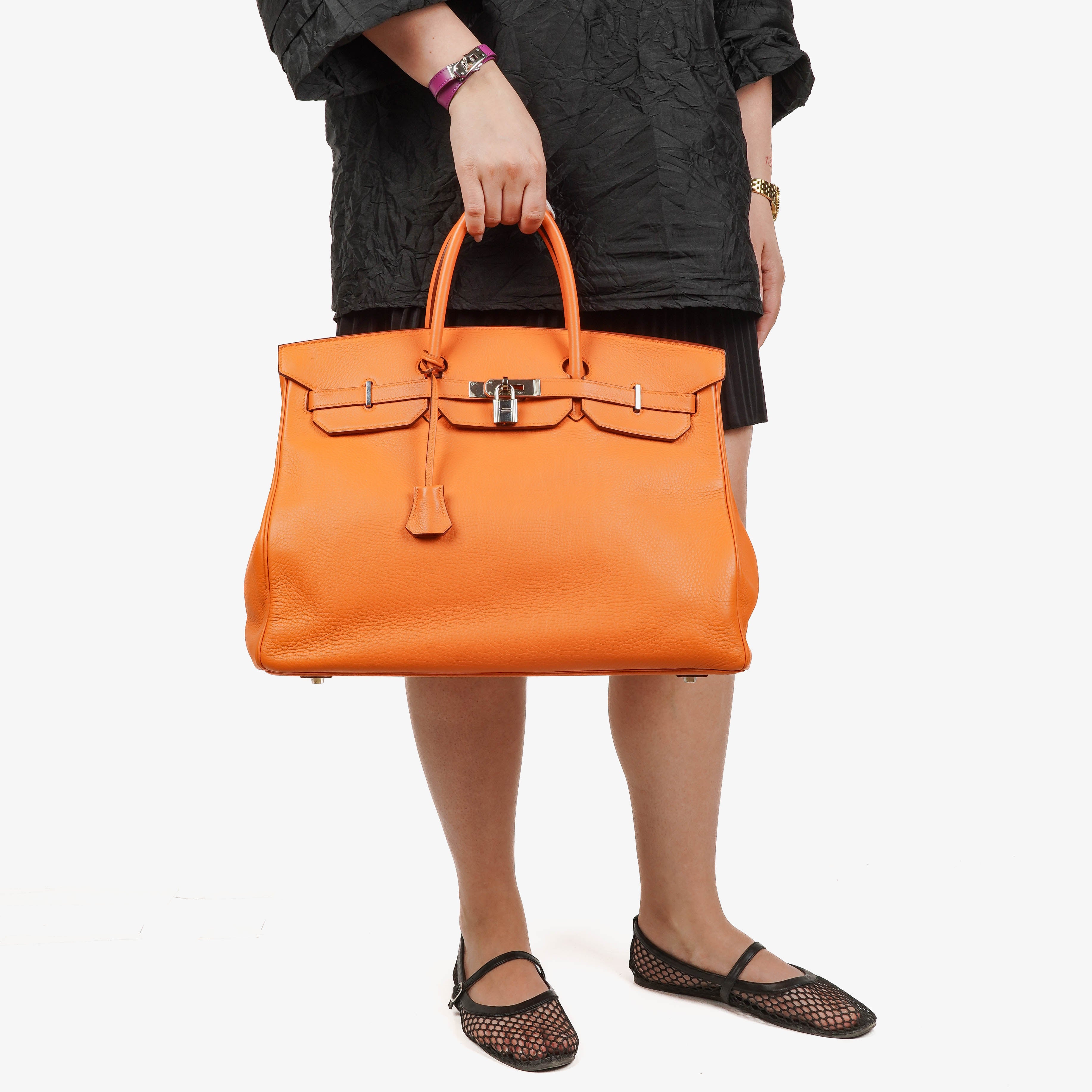 Hermès Birkin 40 In Orange Clemence With Palladium Hardware