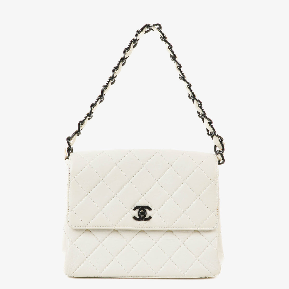 Chanel White Quilted Lambskin Plastic Hardware Shouder Bag