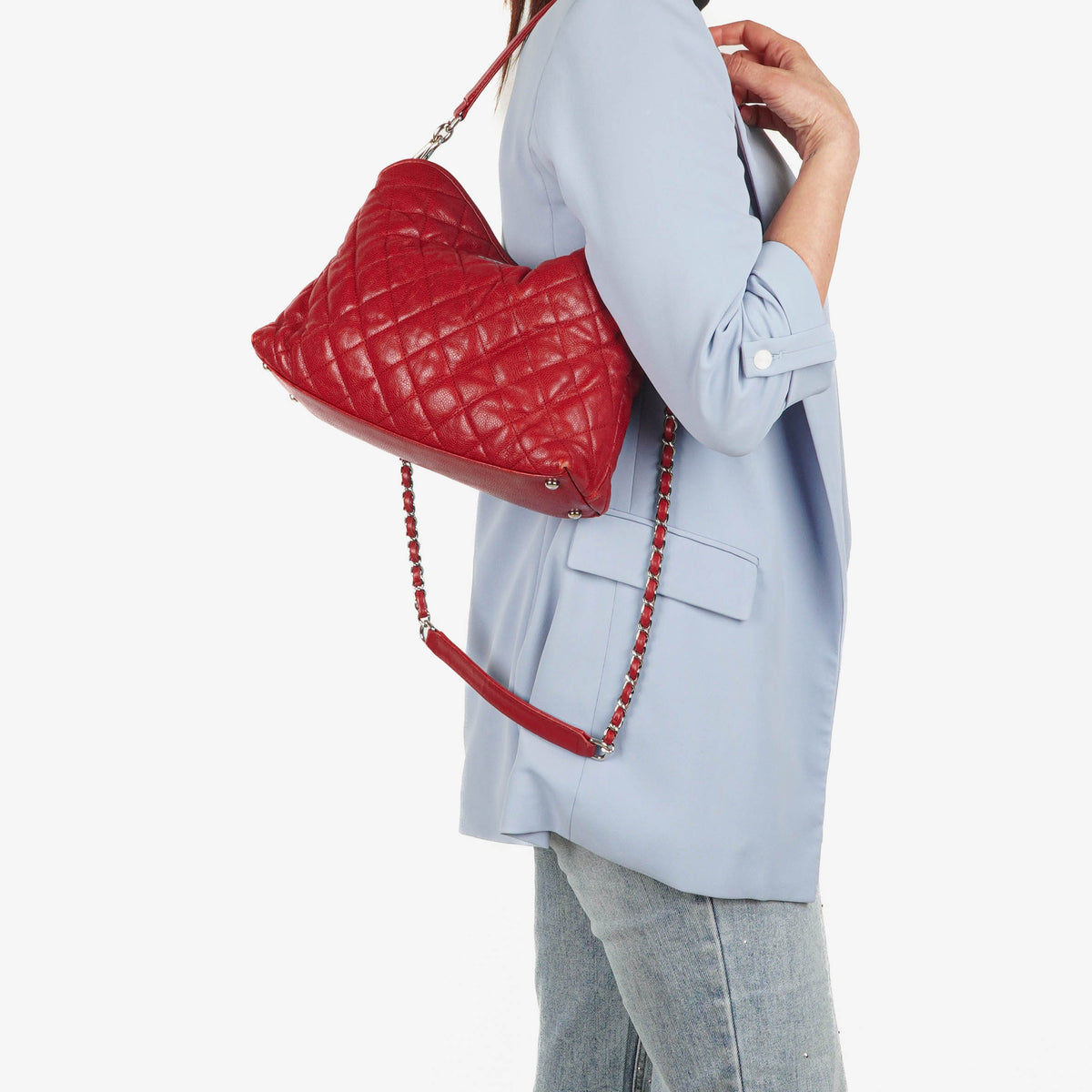 Chanel Caviar Rouge Quilted Leather French Riviera Hobo Bag