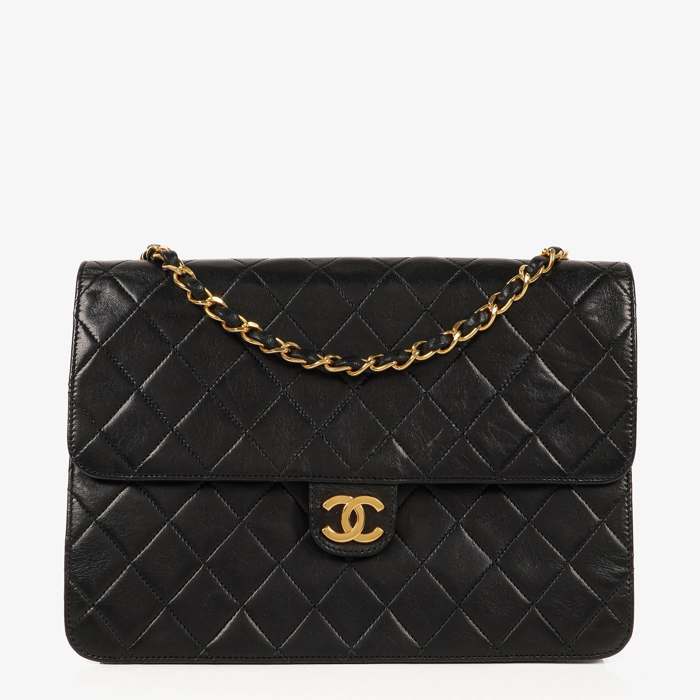 Chanel Medium Classic Single Flap Bag Black Quilted Lambskin With 24K Gold-Plated Hardware