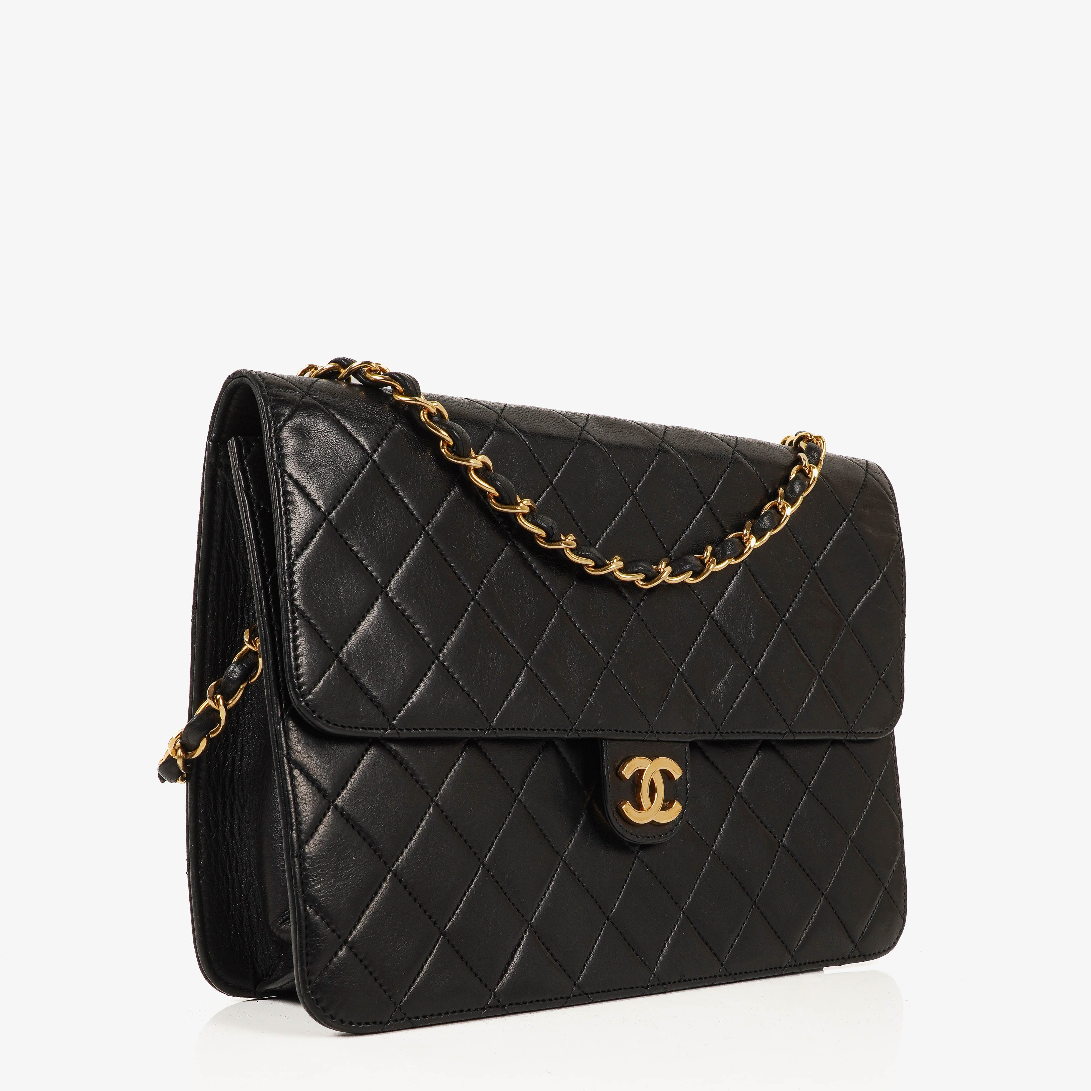 Chanel Medium Classic Single Flap Bag Black Quilted Lambskin With 24K Gold-Plated Hardware