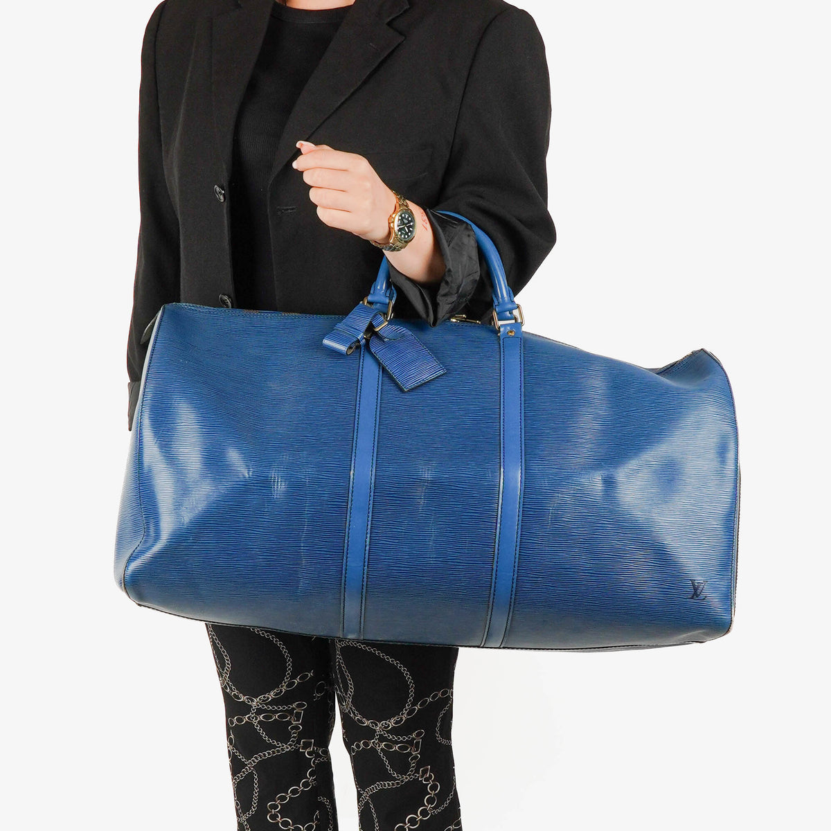Louis Vuitton Keepall 60 Blue EPI Leather Travel Bag