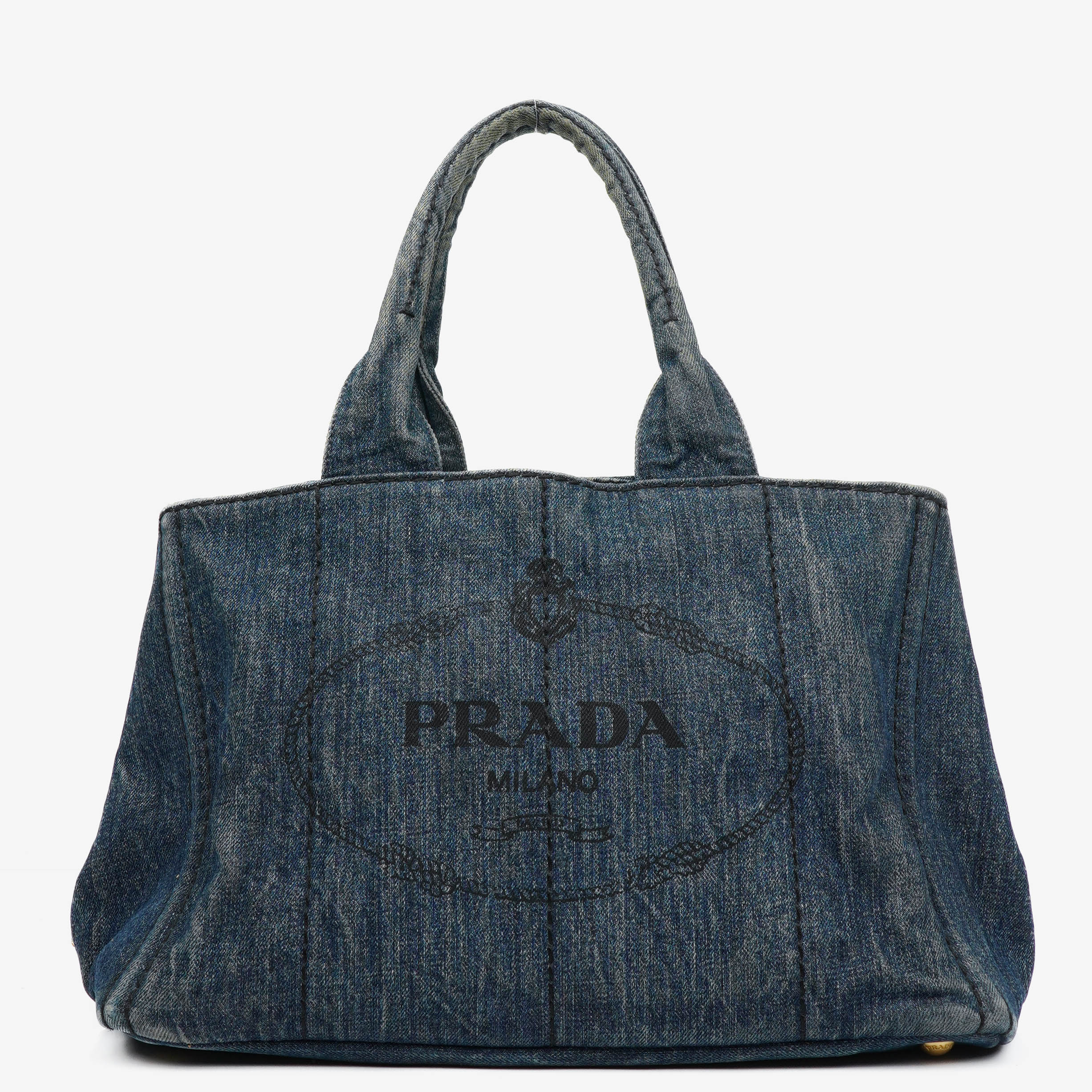 Prada Avio Denim Logo Tote Bag