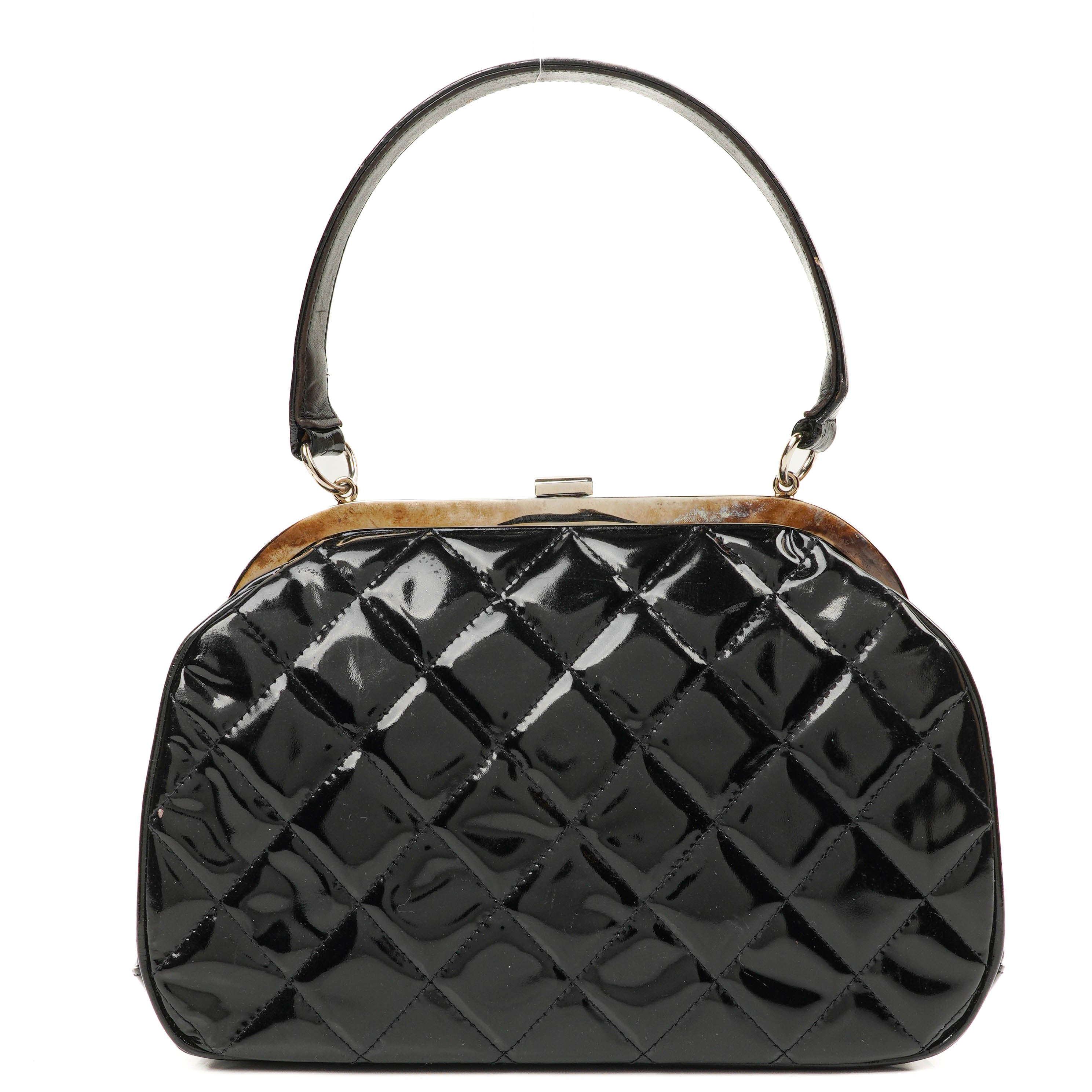 Chanel Vintage Top Handle Schwarzes Gestepptes Lammleder Kelly Stil, 1996-1997