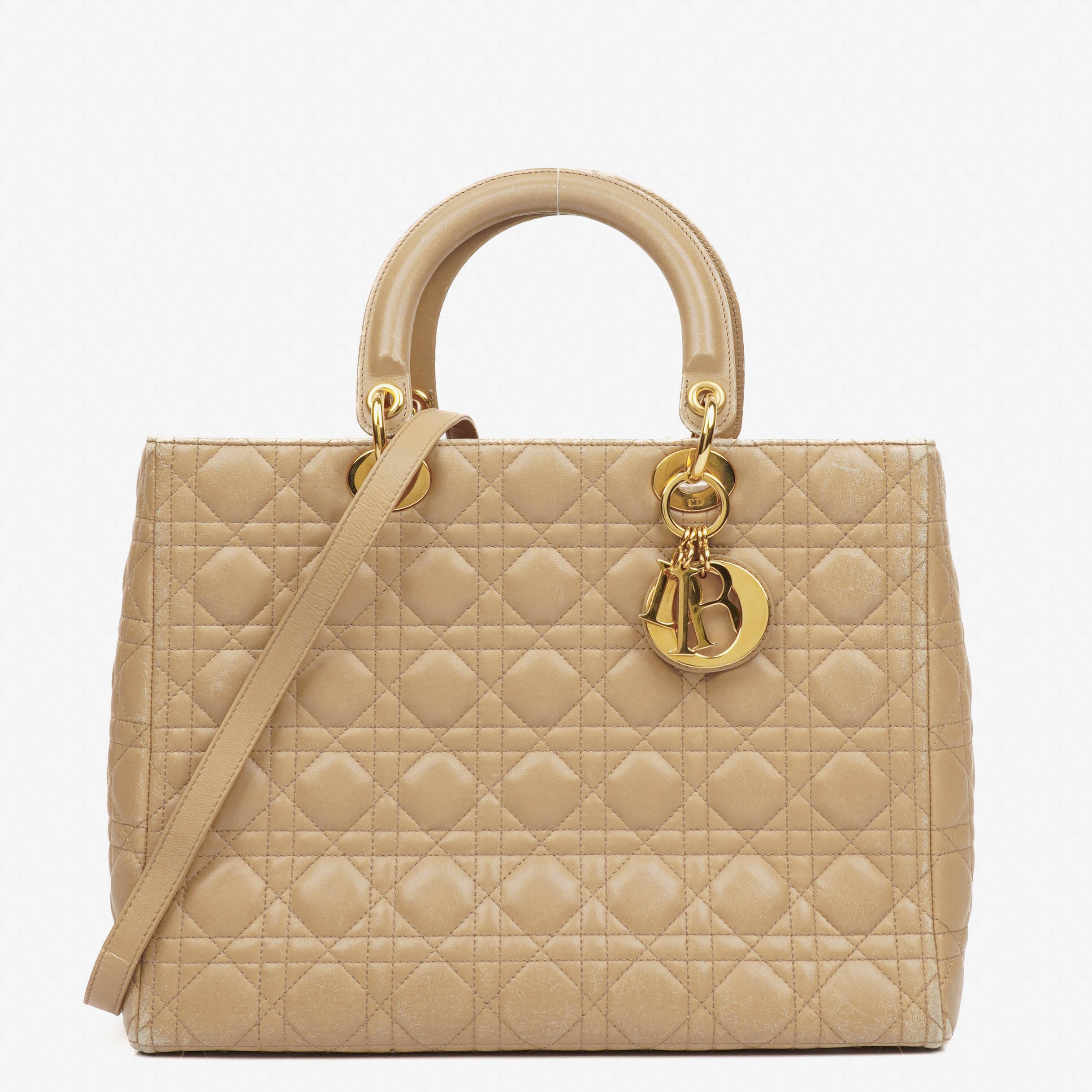 Christian Dior Lady Dior Beige Cannage Quilted Leather Bag