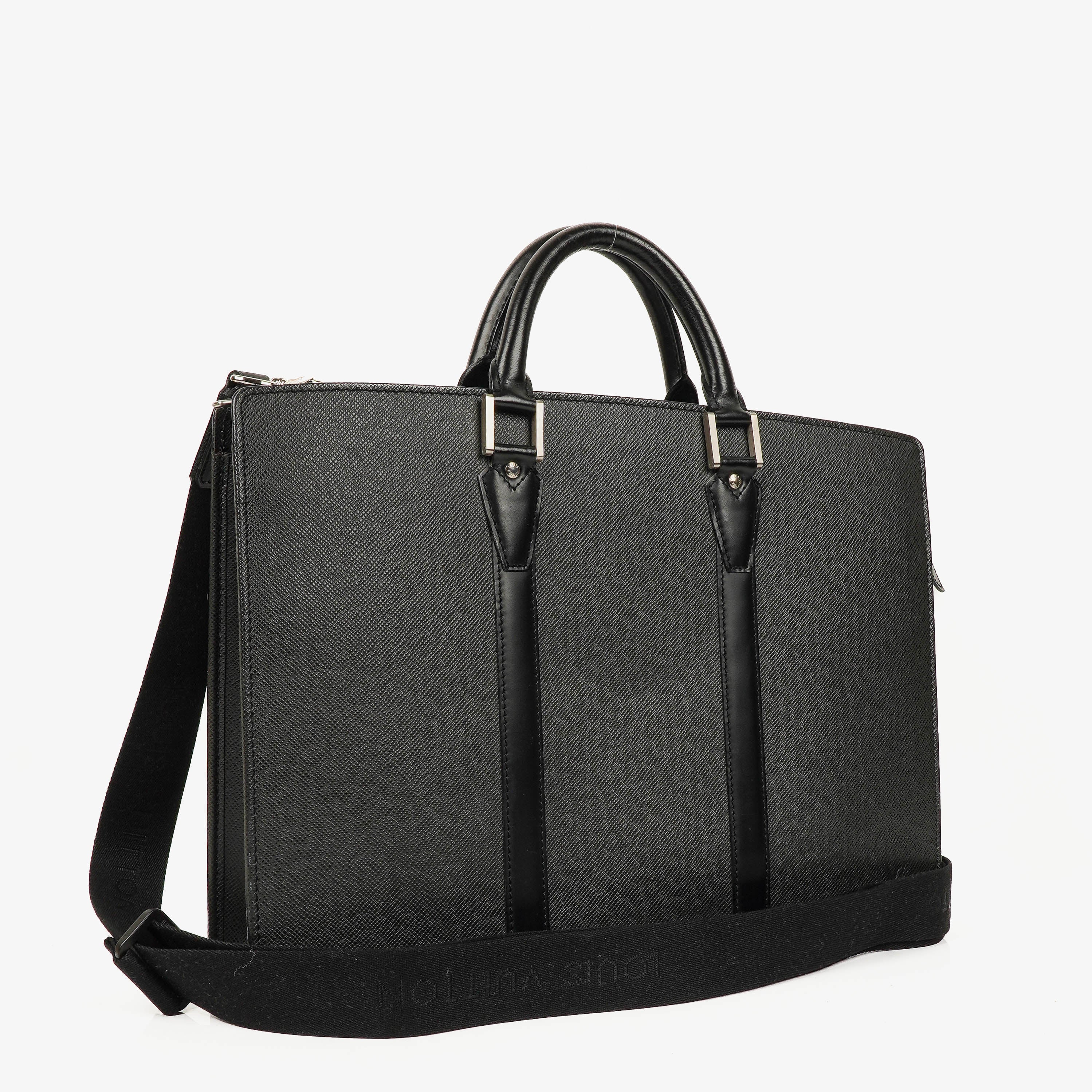 Louis Vuitton Lozan Black Taiga Leather Briefcase Bag