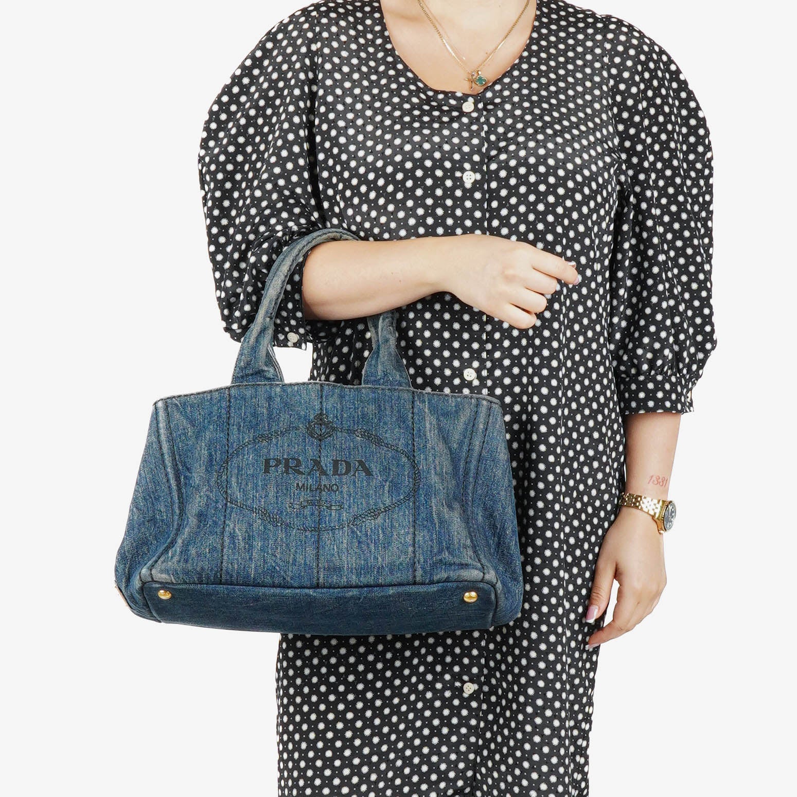 Prada Avio Denim Logo Tote Bag