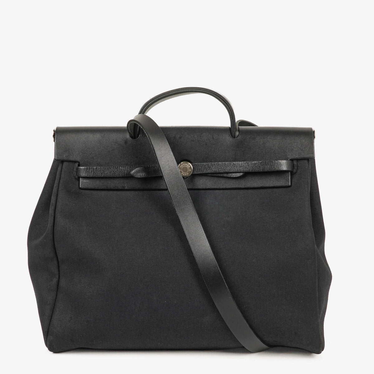 Hermes Herbag Noir Canvas Vache Hunter MM 2 In 1 Bag