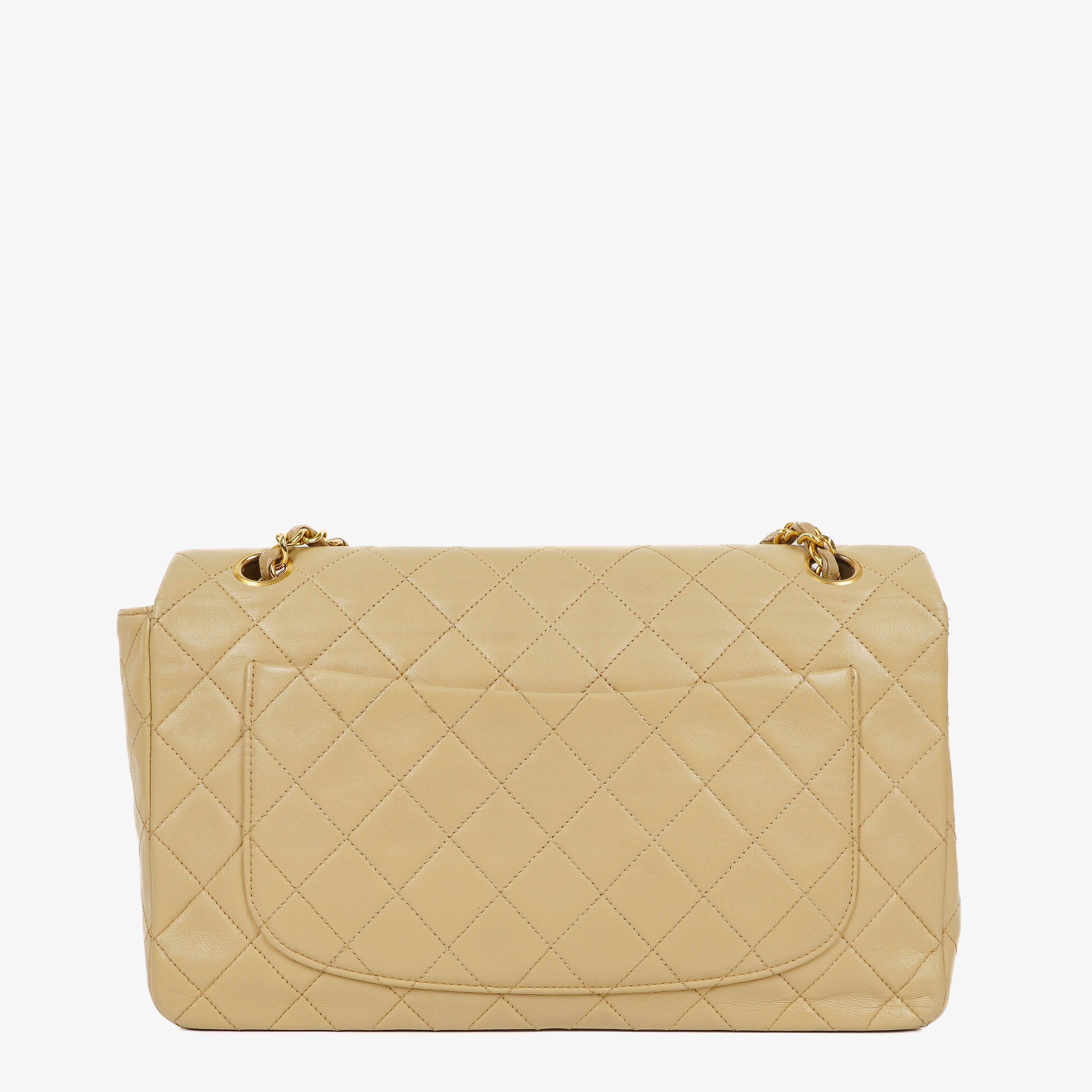 Chanel Classic Single Flap Bag Neutral Beige Quilted Lambskin 24K Gold-Plated Hardware