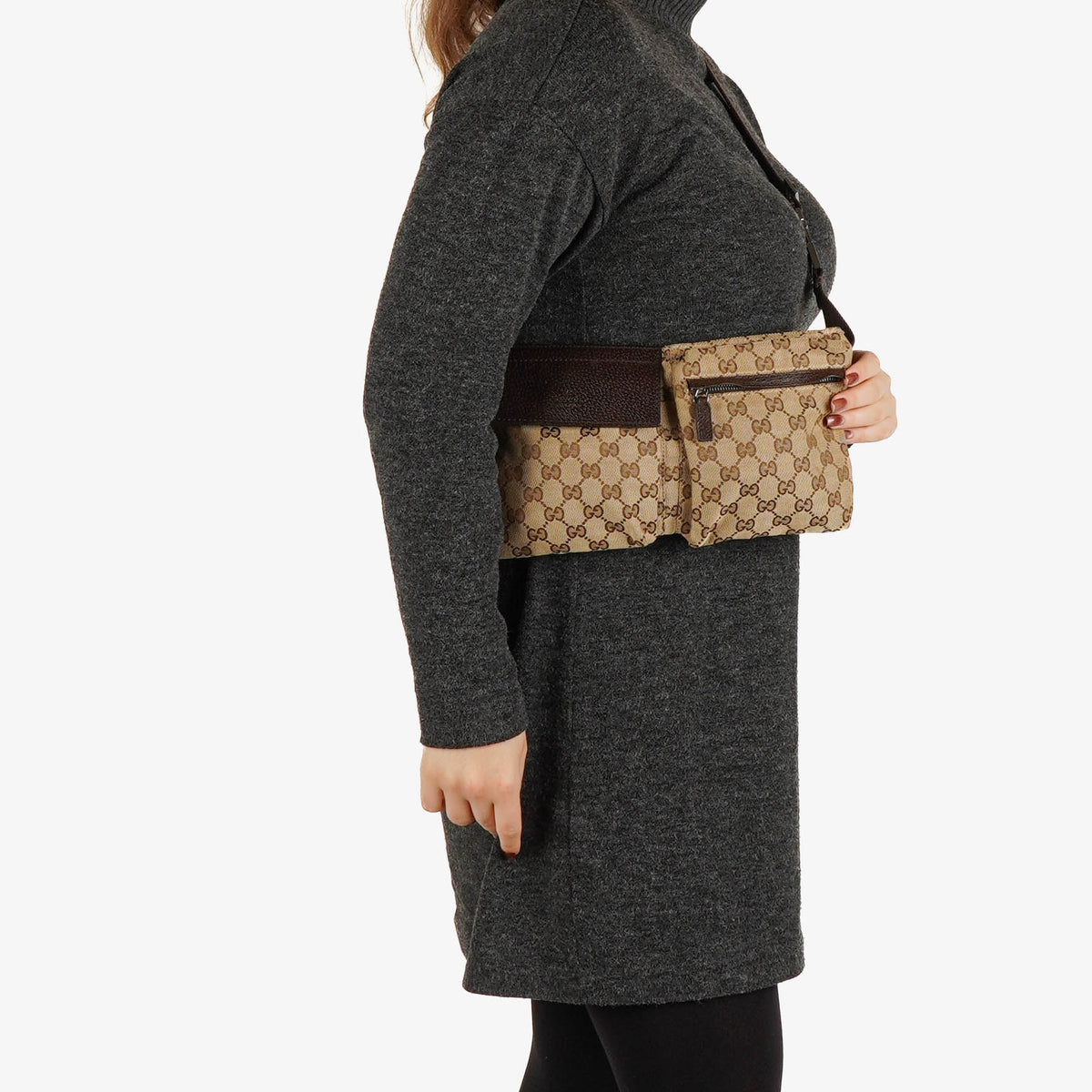 Gucci GG Beige/Brown Monogram Canvas Belt Bag