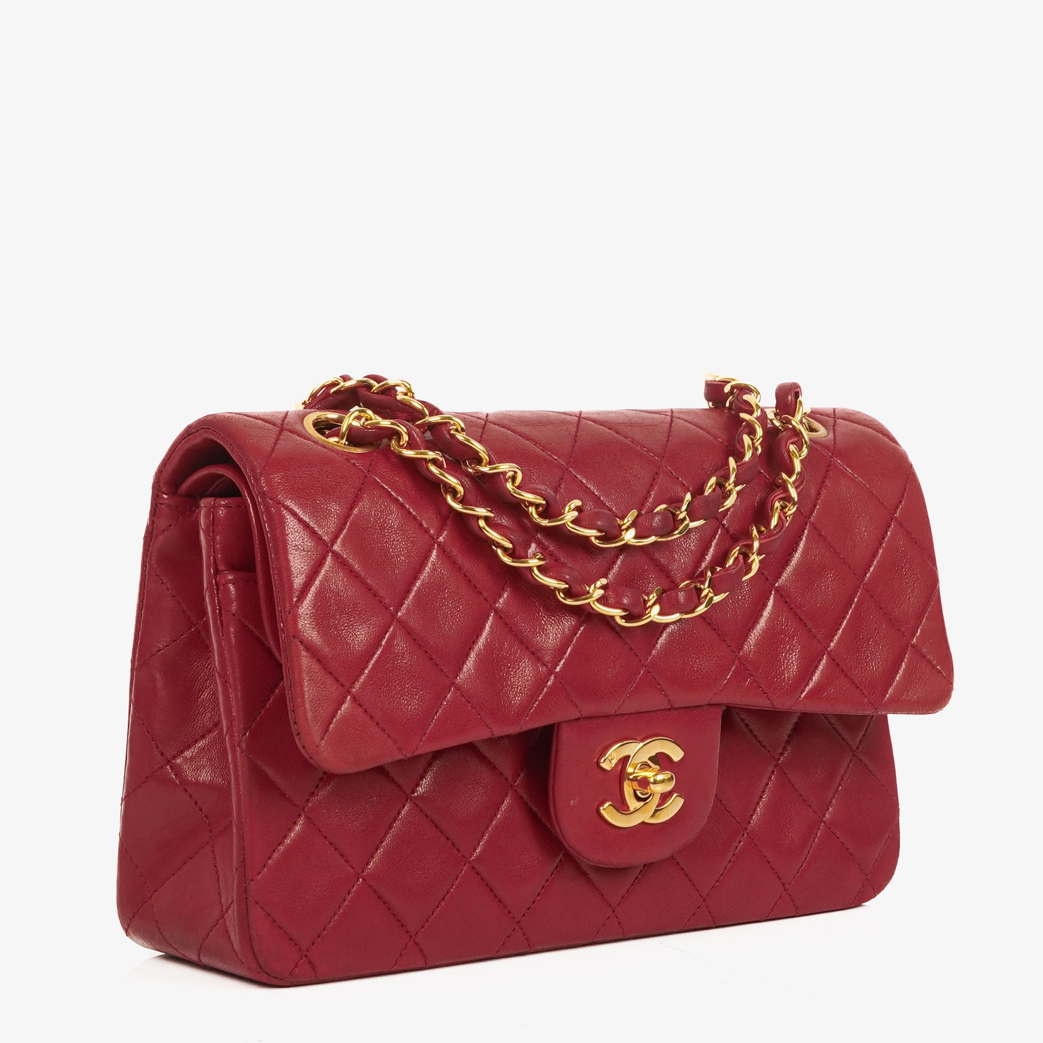 Chanel Small Classic Double Flap Bag Red Quilted Lambskin With 24K Gold-Plated Hardware