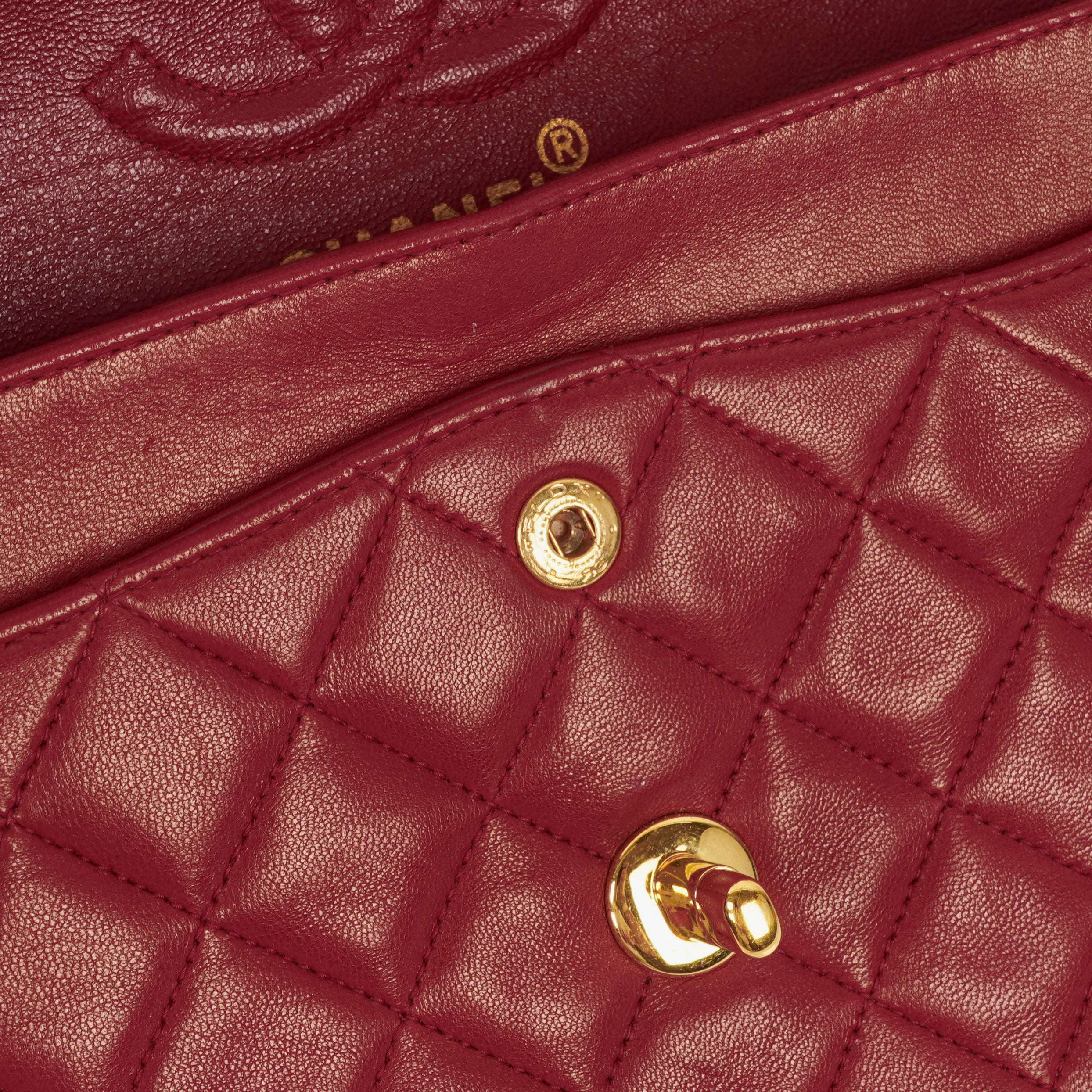 Chanel Small Classic Double Flap Bag Red Quilted Lambskin With 24K Gold-Plated Hardware