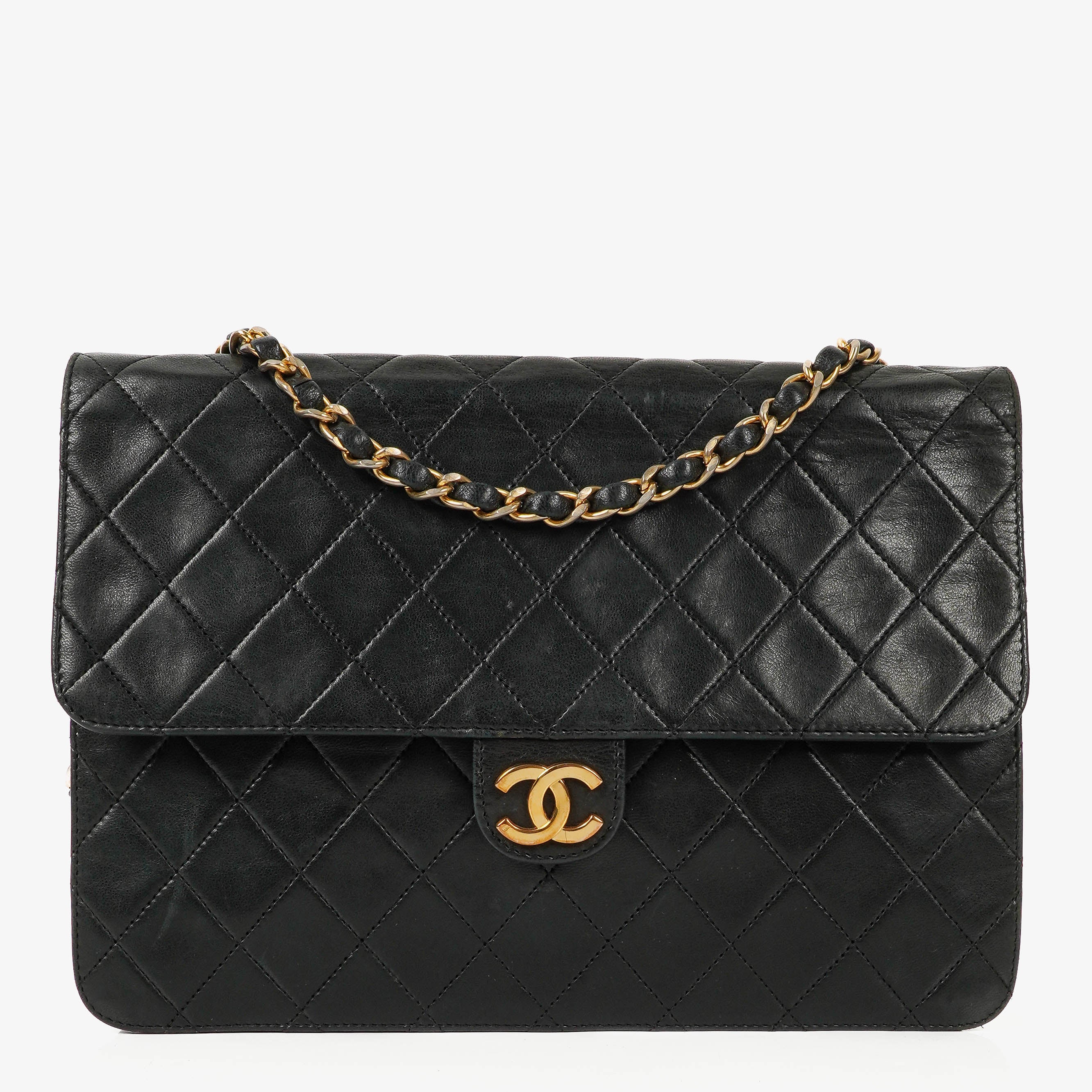 Chanel Medium Classic Single Flap Bag Black Quilted Lambskin With 24K Gold-Plated Hardware