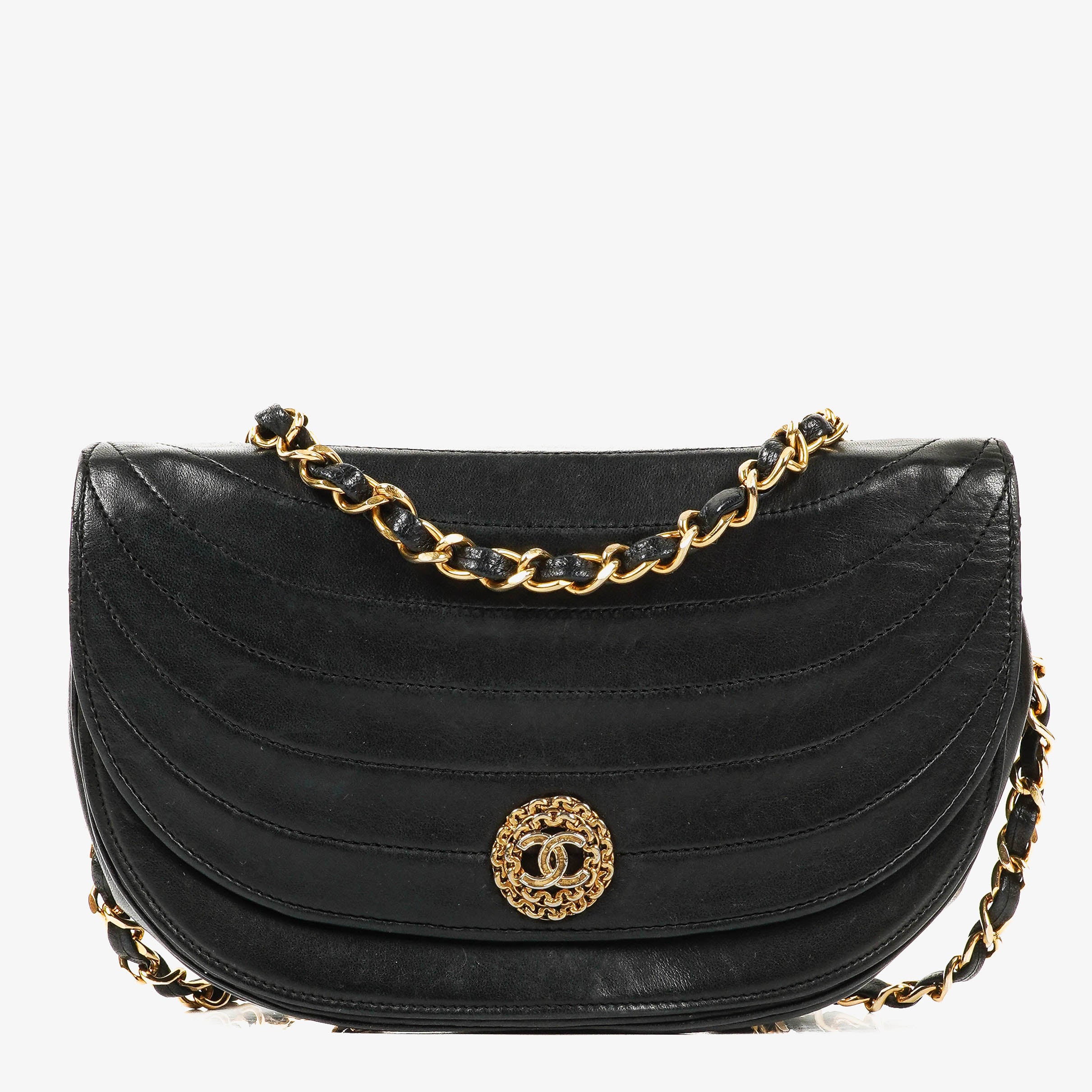 Chanel Small Half-Moon Flap Bag Black Quilted Lambskin 