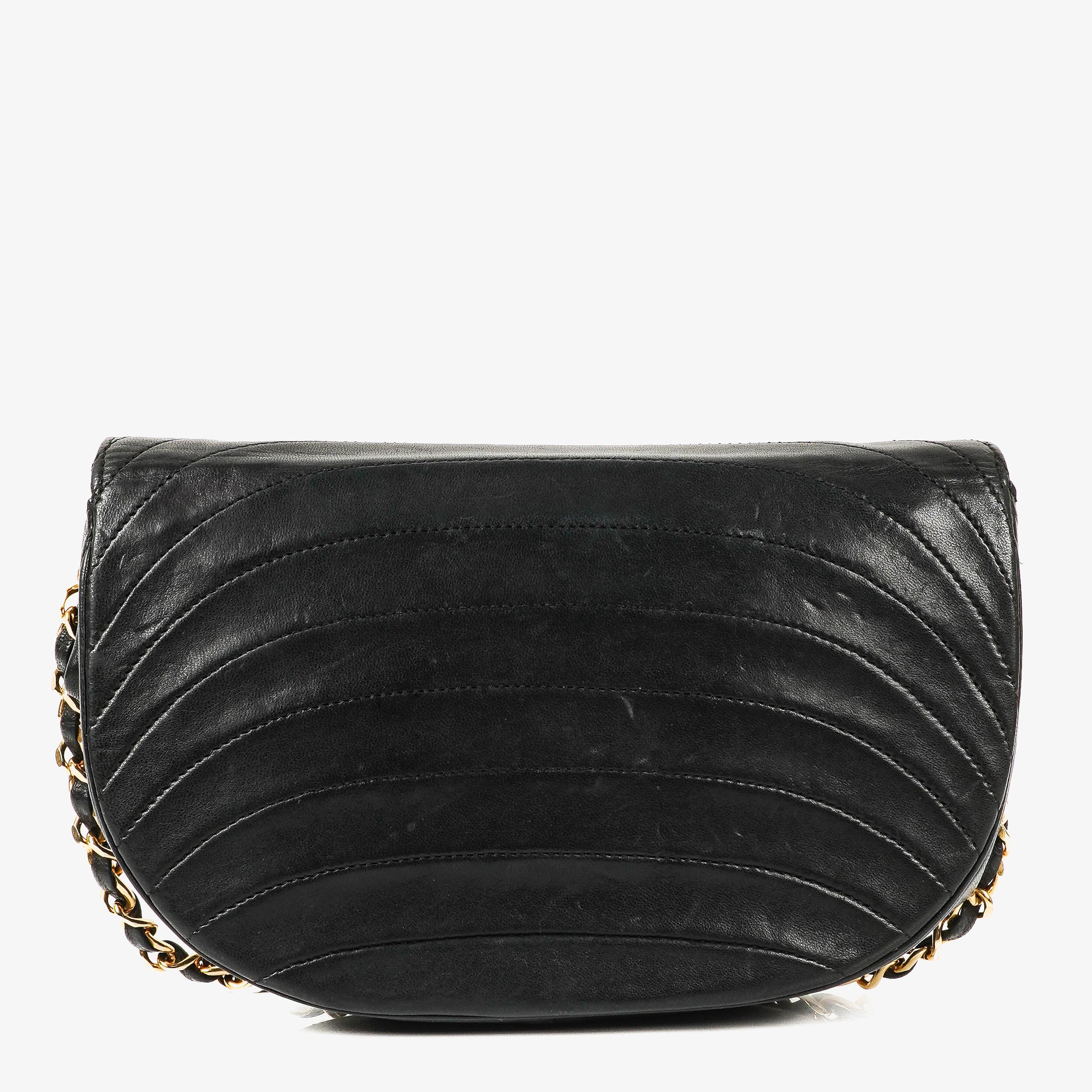 Chanel Small Half-Moon Flap Bag Black Quilted Lambskin 