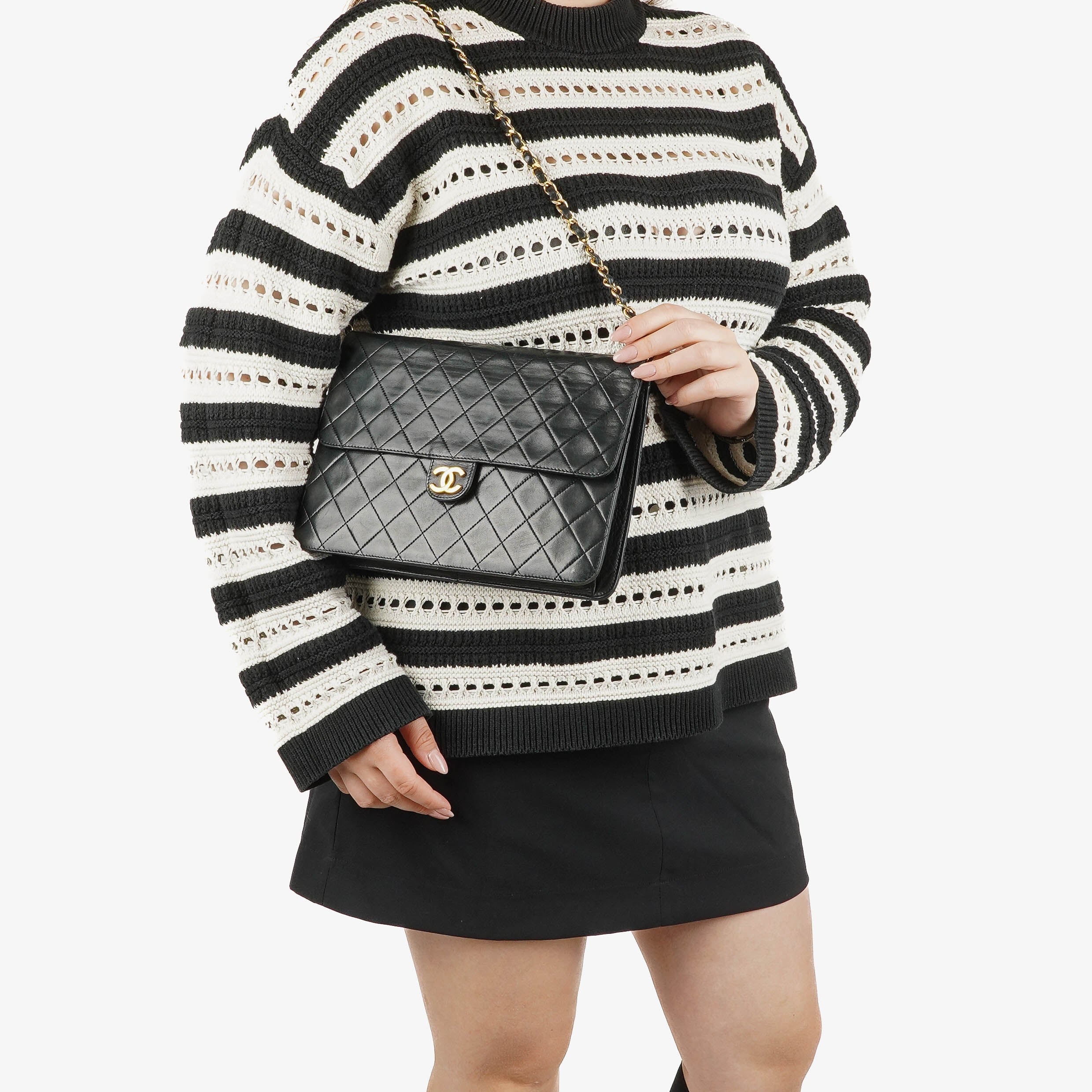 Chanel Medium Classic Single Flap Bag Black Quilted Lambskin With 24K Gold-Plated Hardware