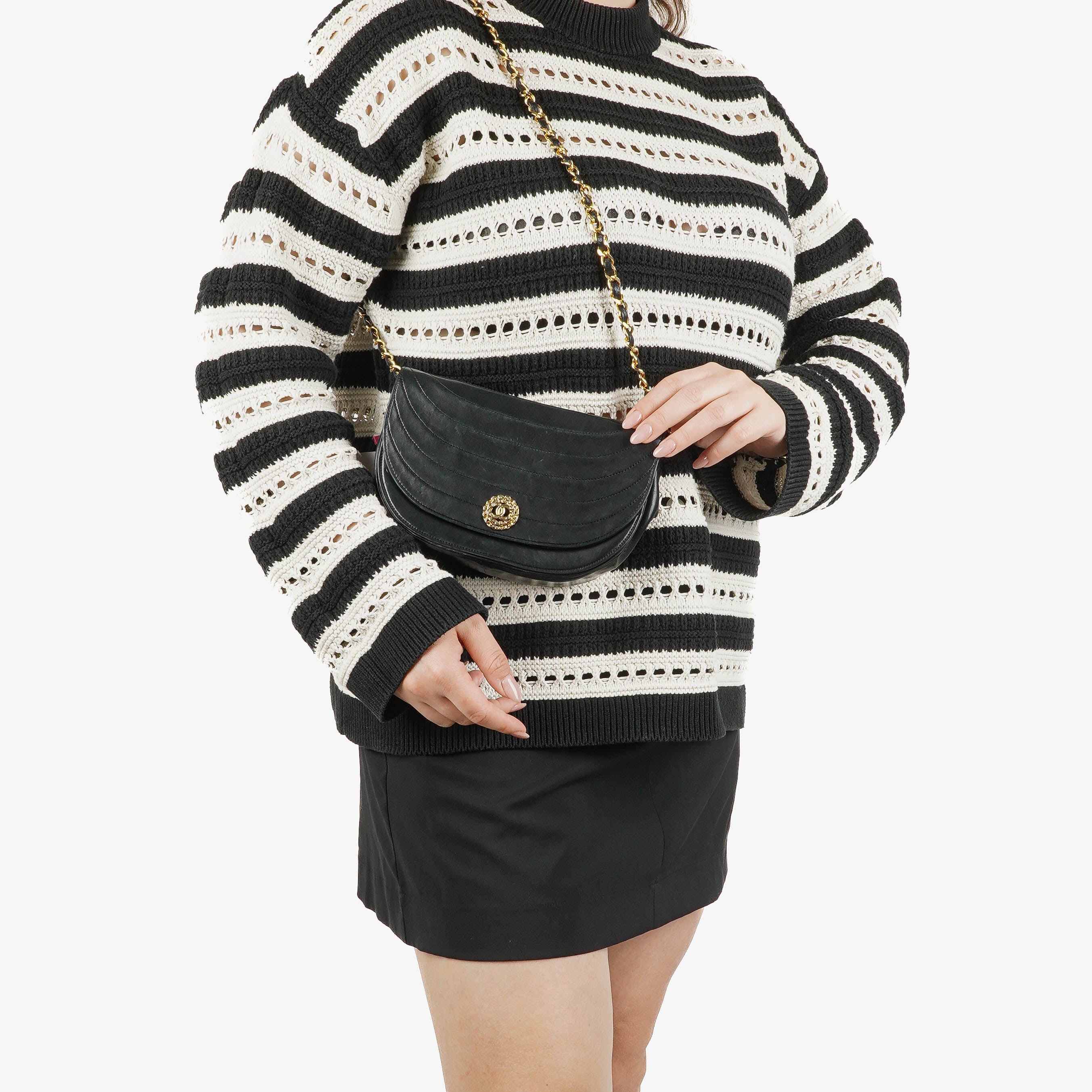 Chanel Small Half-Moon Flap Bag Black Quilted Lambskin 