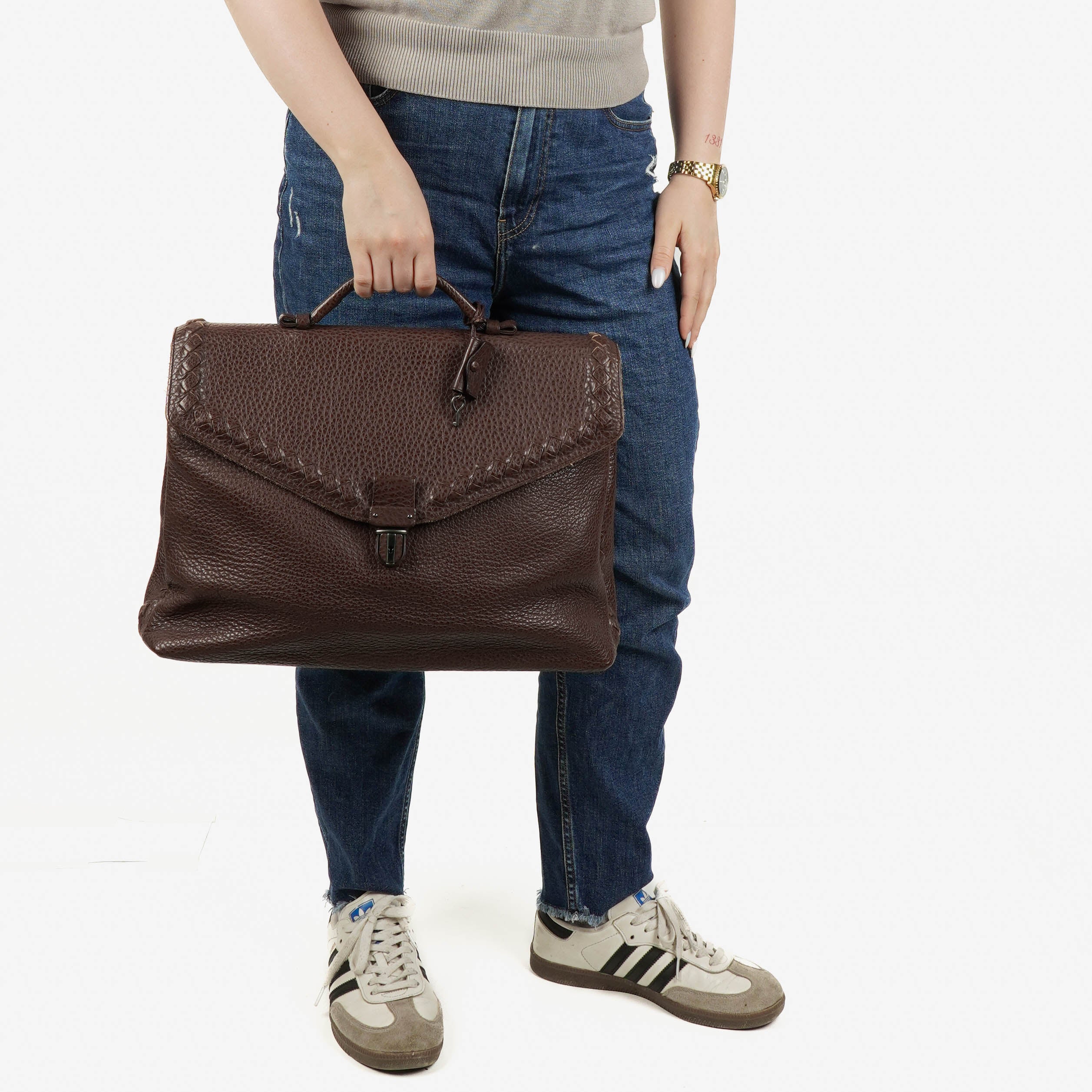 Bottega Veneta Grained Leather Briefcase Bag