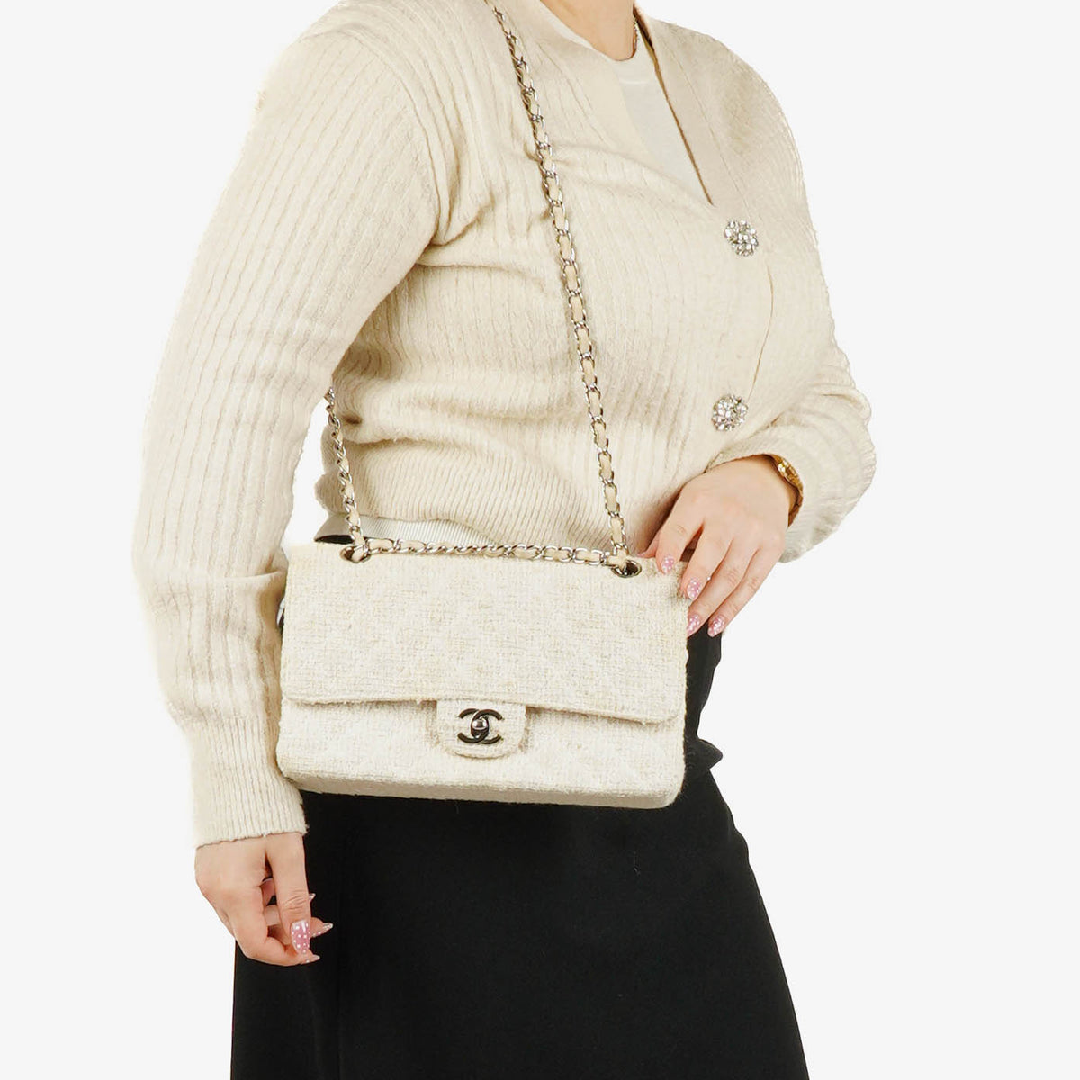 Chanel Quilted Tweed Medium Double Flap Bag