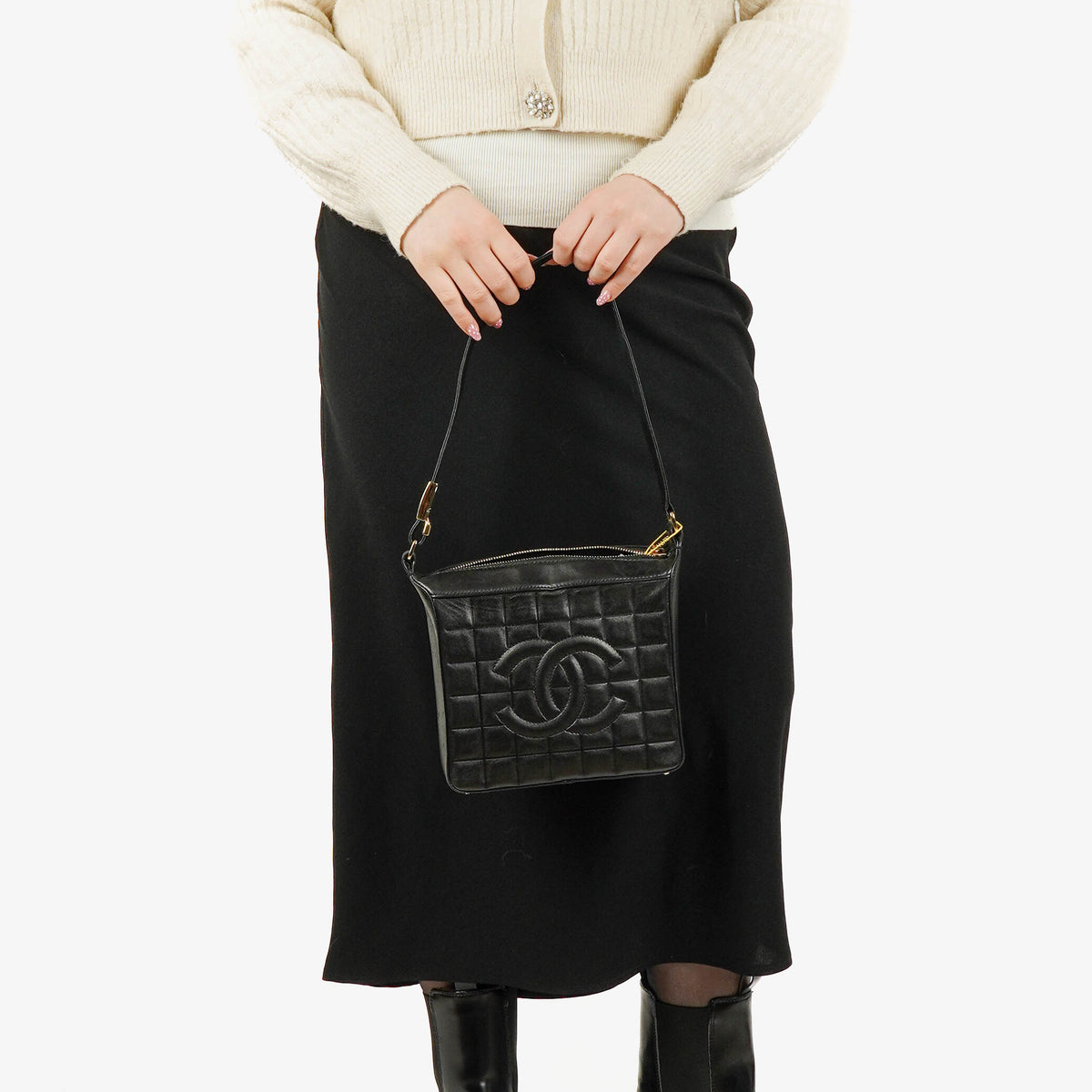 Chanel Lambskin Black Chocolate Bar Shoulder Bag
