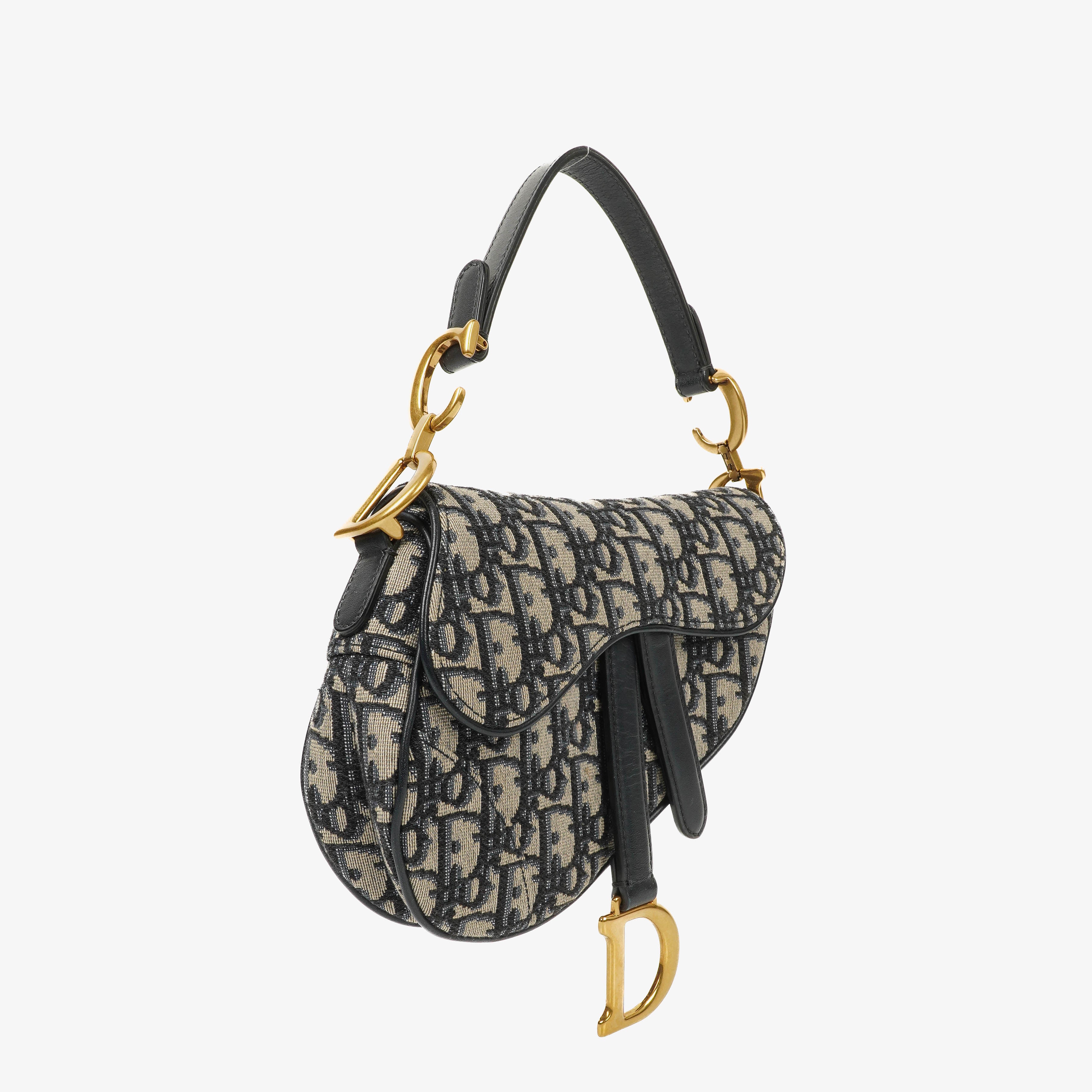 Christian Dior Small Blue Oblique Trotter Saddle Bag