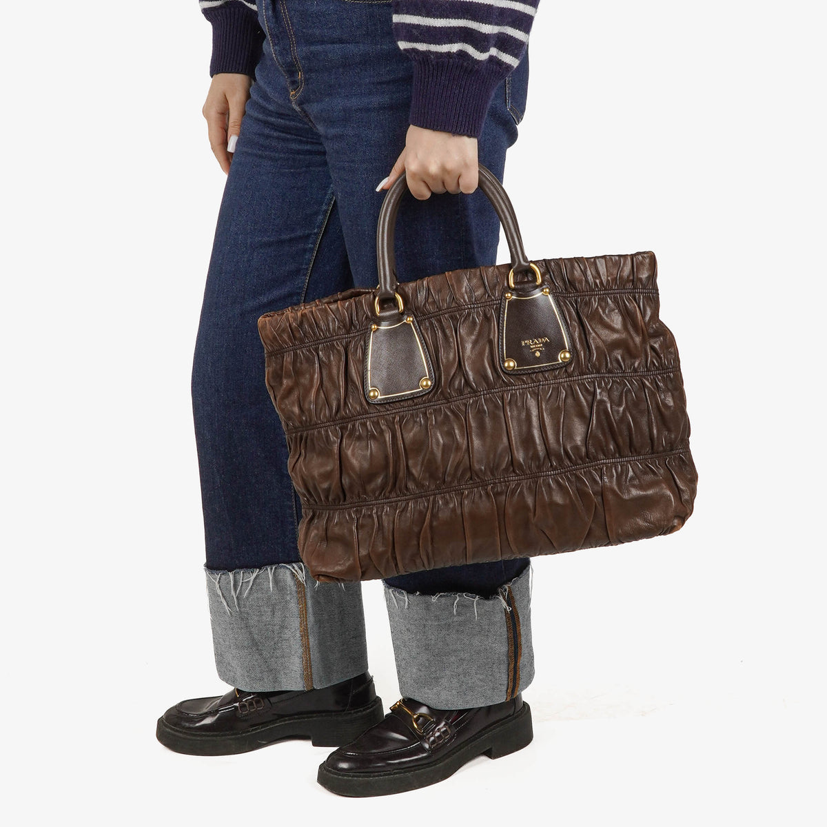Prada Nappa Gaufre Brown Leather Tote Bag