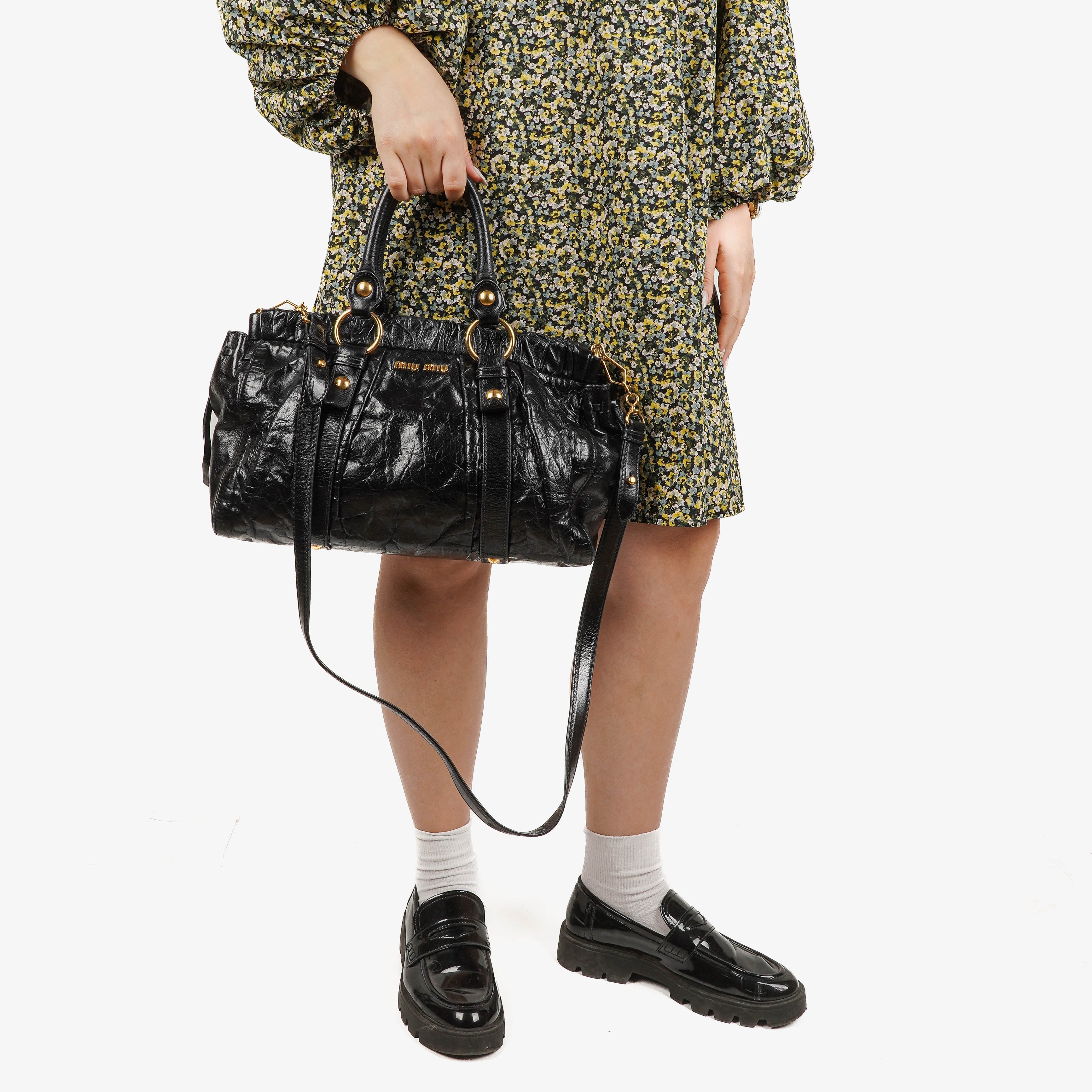 Miu Miu Vitello Black Satchel Bag