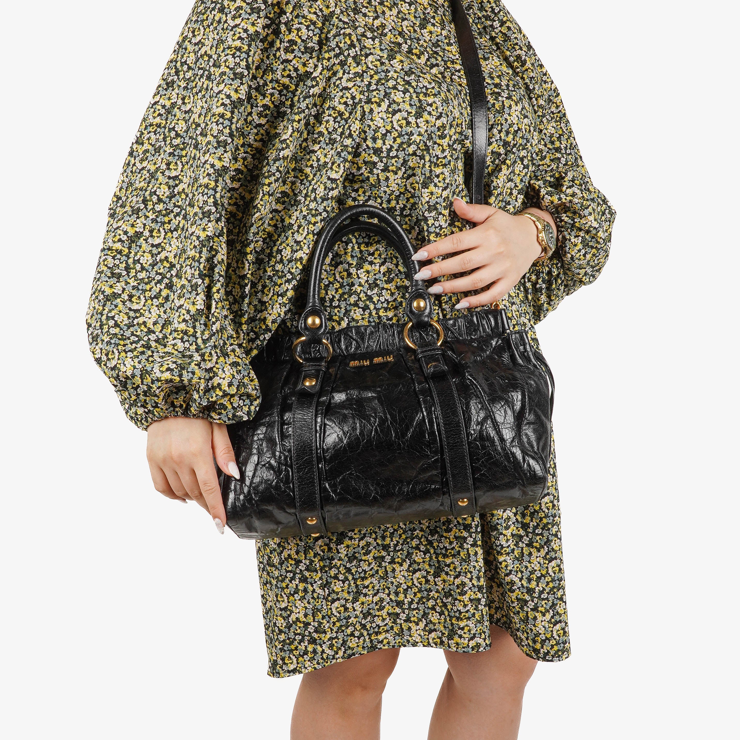 Miu Miu Vitello Black Satchel Bag