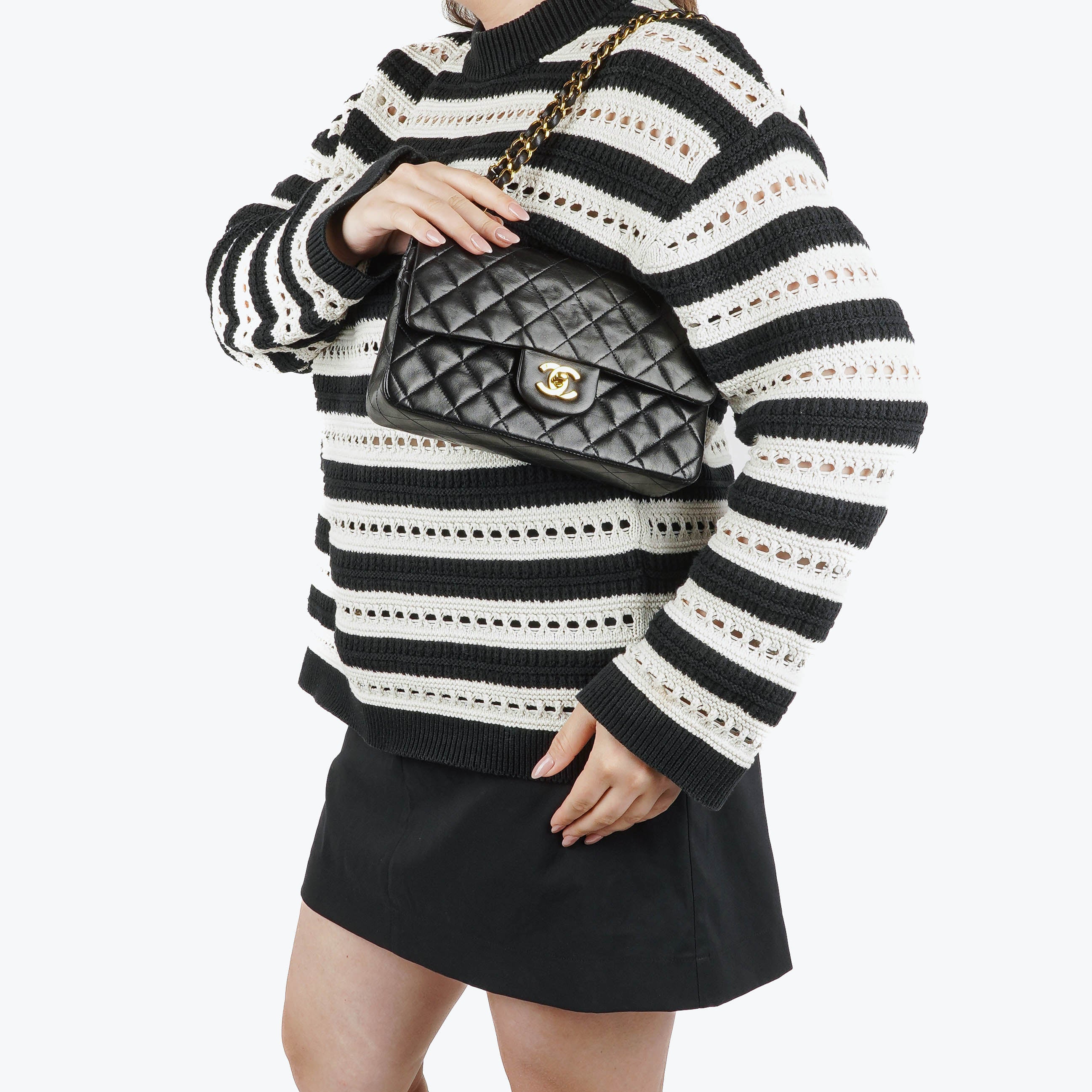 Chanel Vintage Small Classic Double Flap Bag Black Quilted Leather 24K Gold-Plated Hardware
