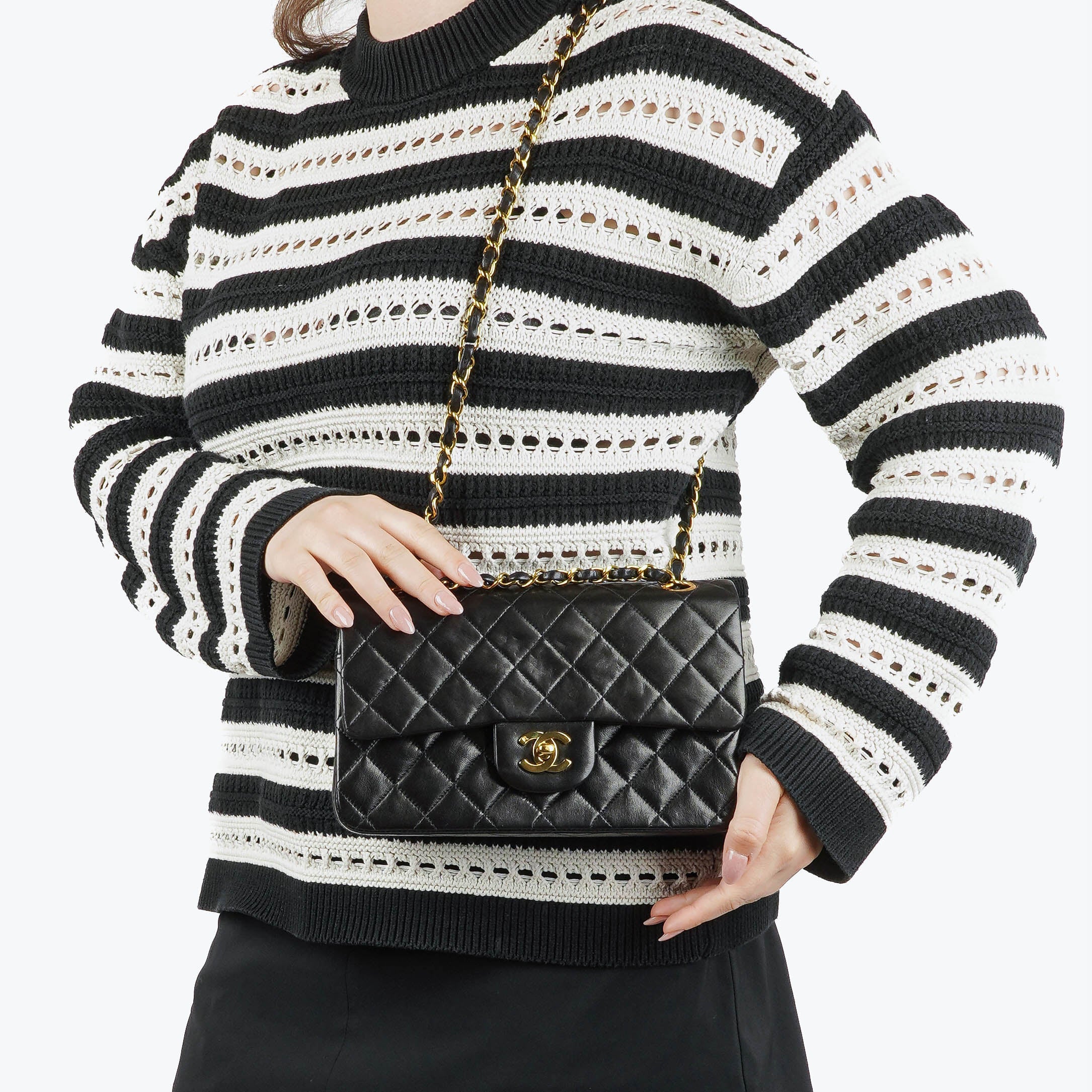 Chanel Vintage Small Classic Double Flap Bag Black Quilted Leather 24K Gold-Plated Hardware