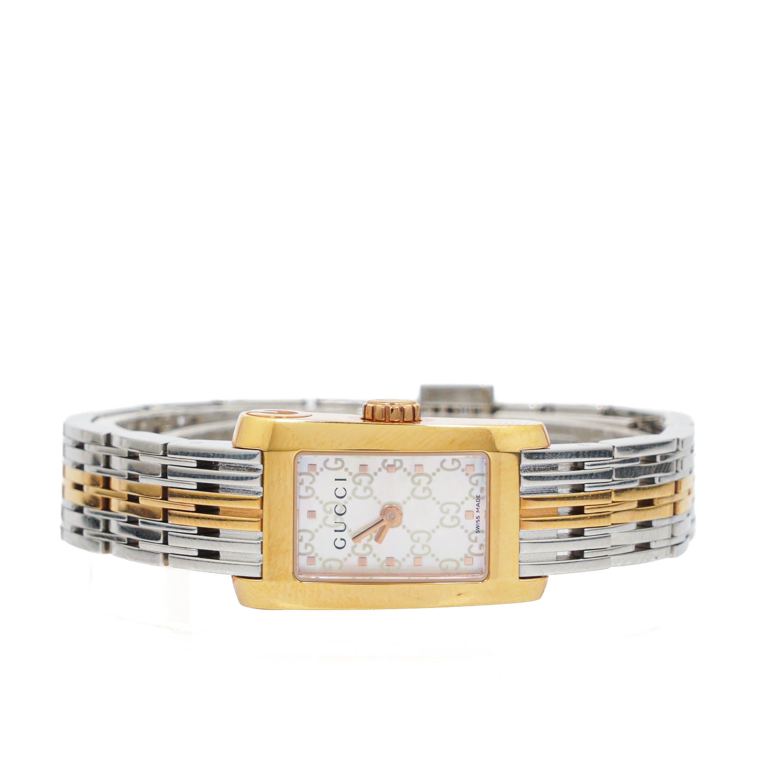 Gucci 8600L Guccissima Rectangular Two-Tone Stainless Steel Watch