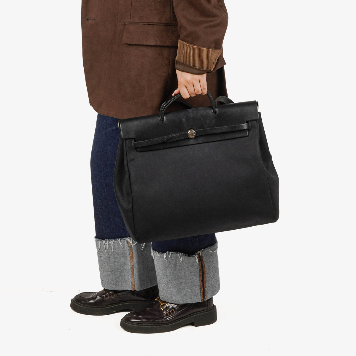 Hermes Herbag Noir Canvas Vache Hunter MM 2 In 1 Bag