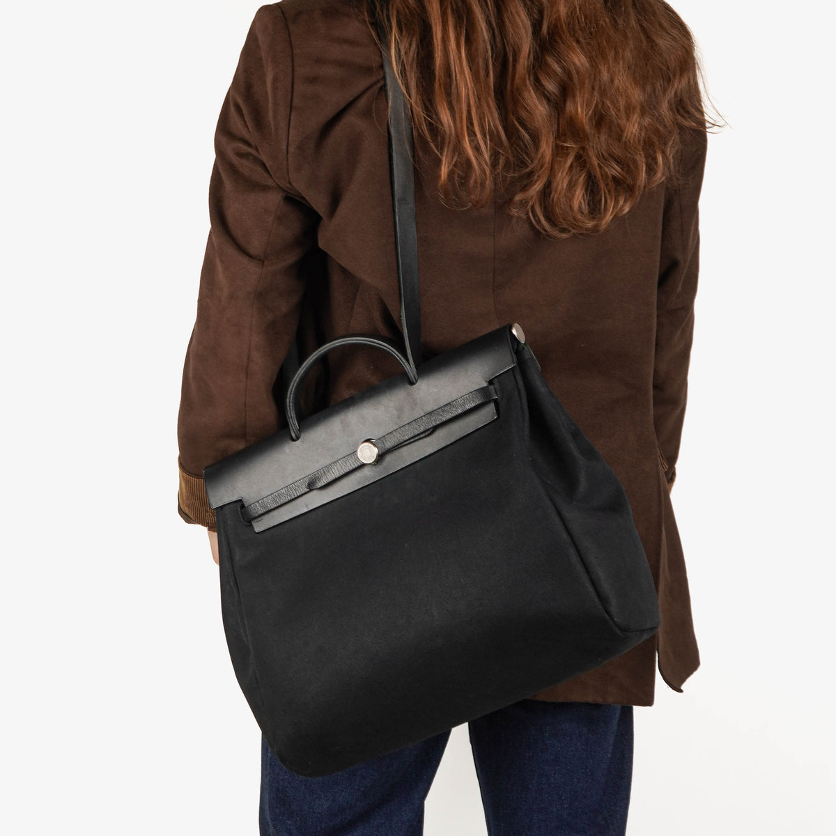 Hermes Herbag Noir Canvas Vache Hunter MM 2 In 1 Bag