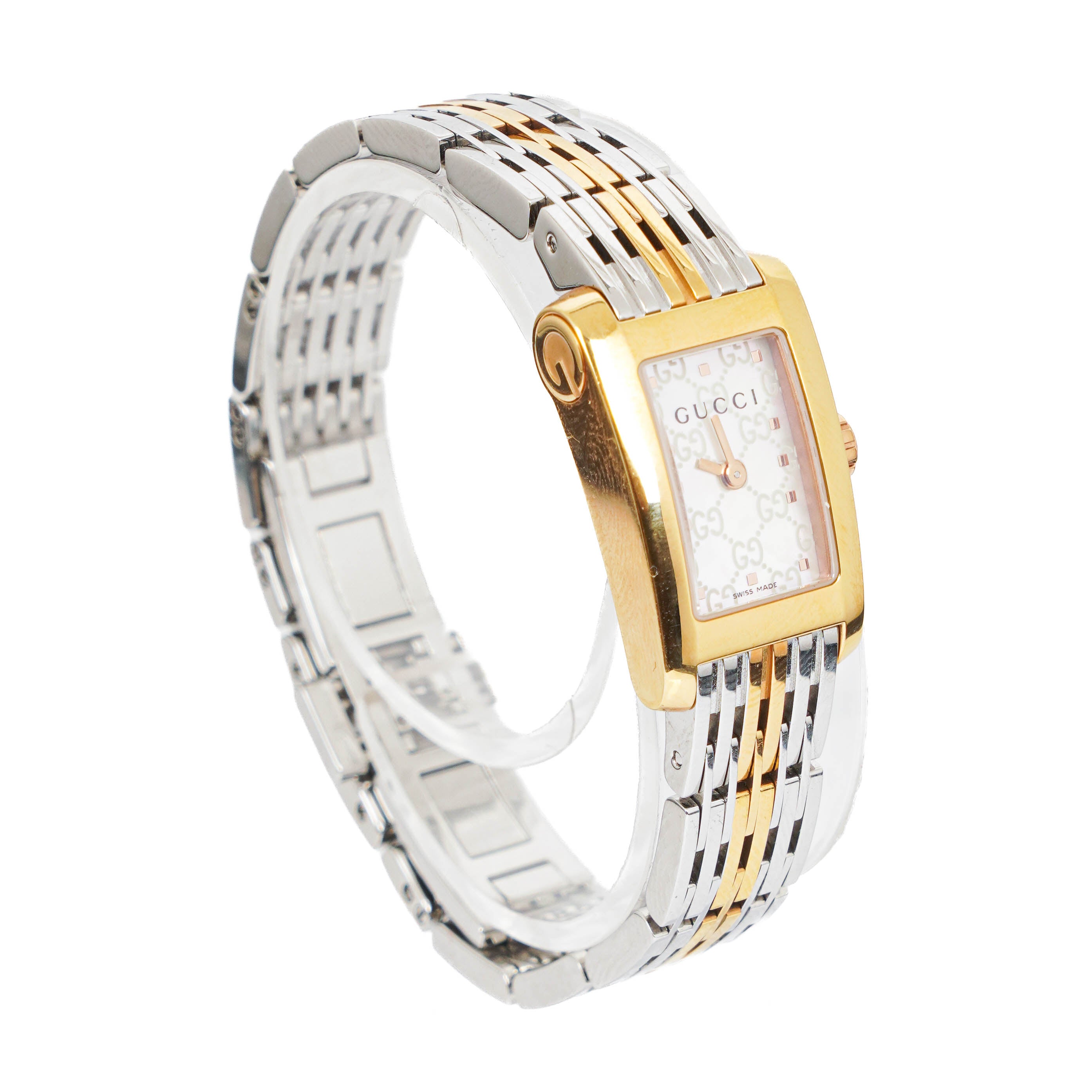 Gucci 8600L Guccissima Rectangular Two-Tone Stainless Steel Watch