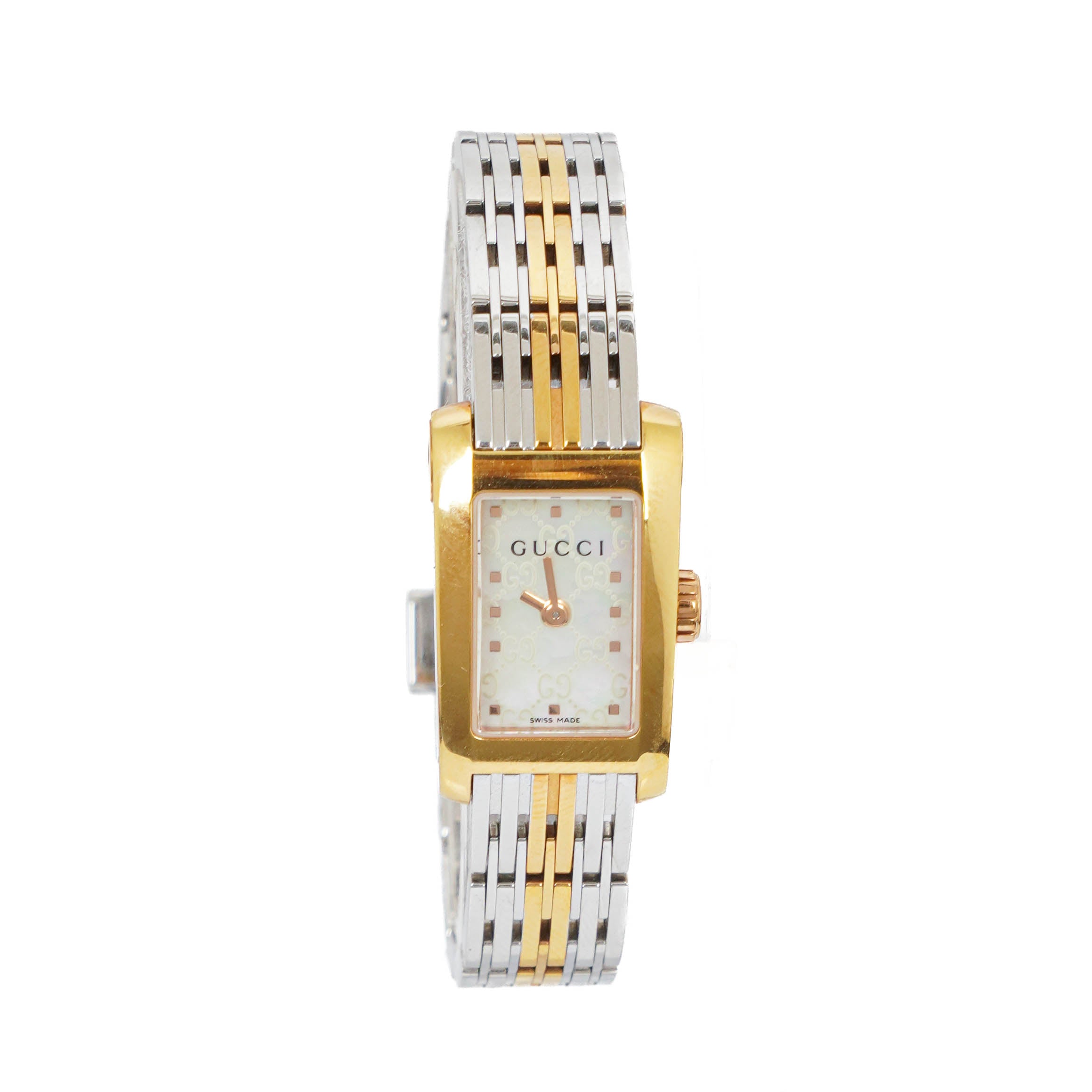 Gucci 8600L Guccissima Rectangular Two-Tone Stainless Steel Watch