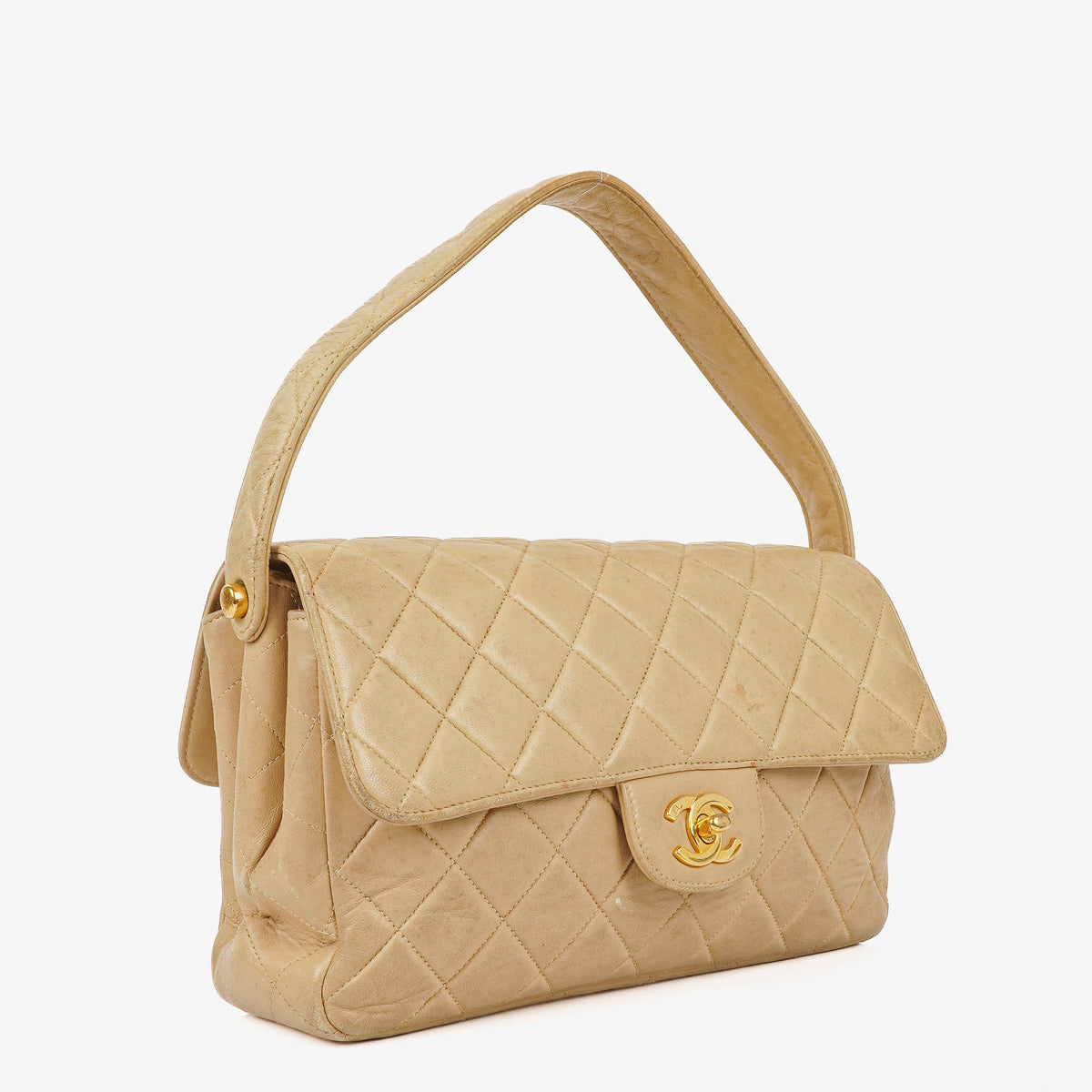Chanel Double-Sided Flap Bag Beige Leather 24k Gold-Plated Hardware