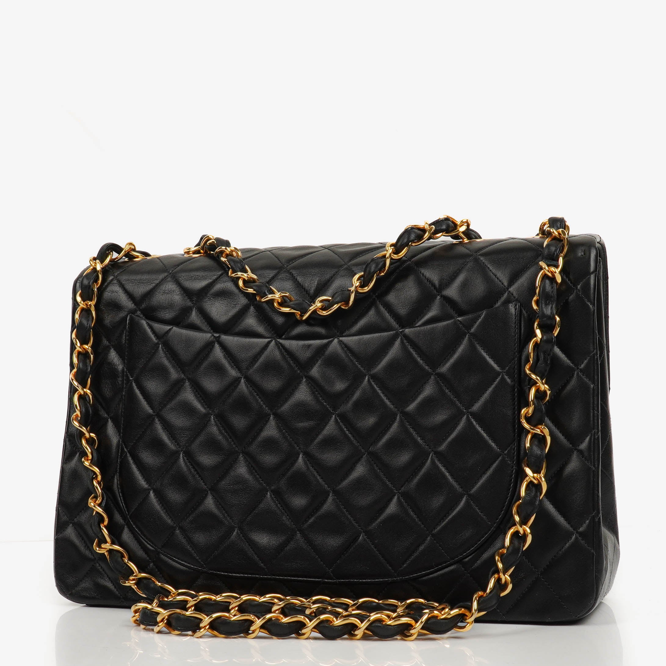 Chanel Jumbo CC Classic Single Flap Maxi Logo Bag Black Quilted Lambskin 24K Gold-Plated Hardware
