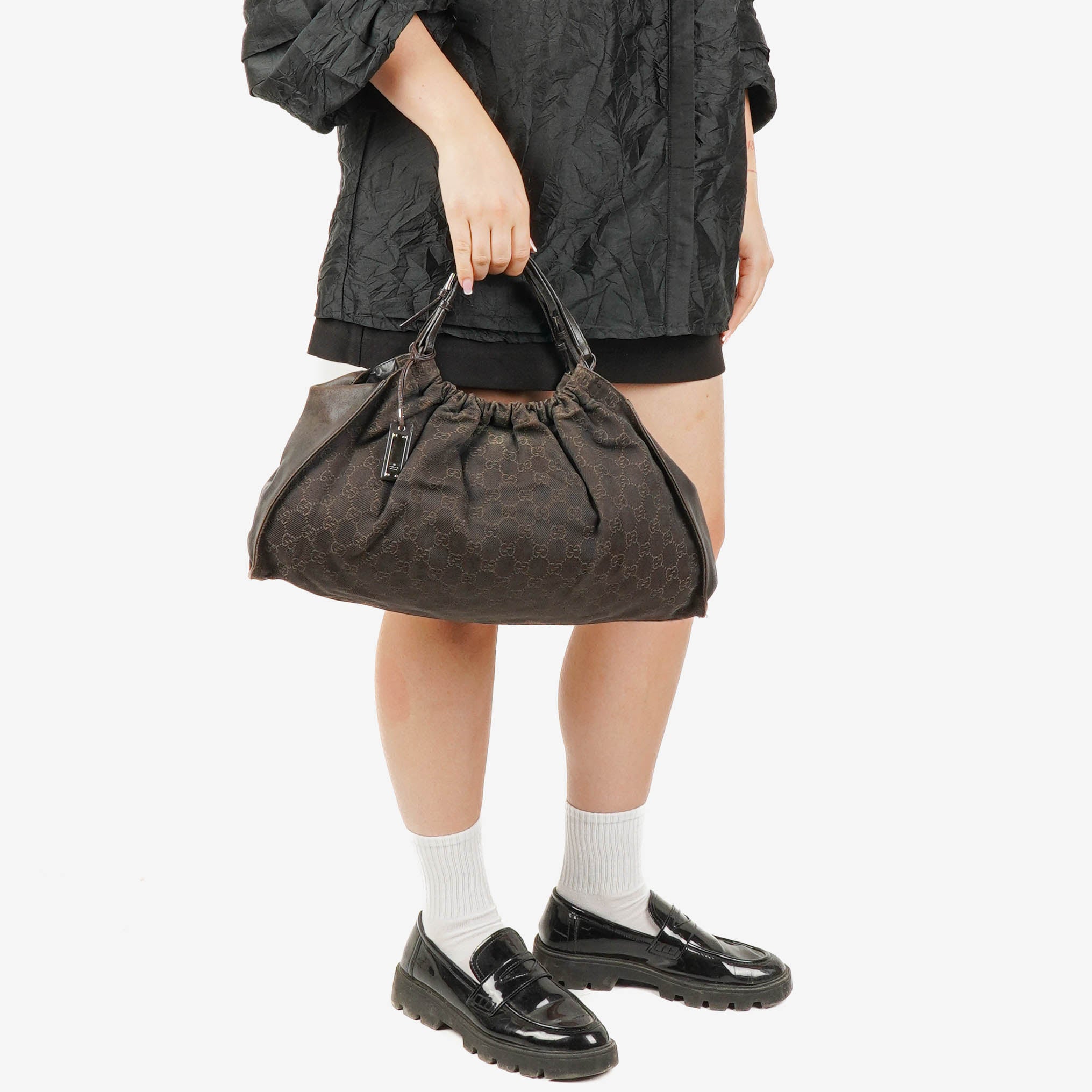 Gucci Brown Monogram Canvas and Leather Handbag