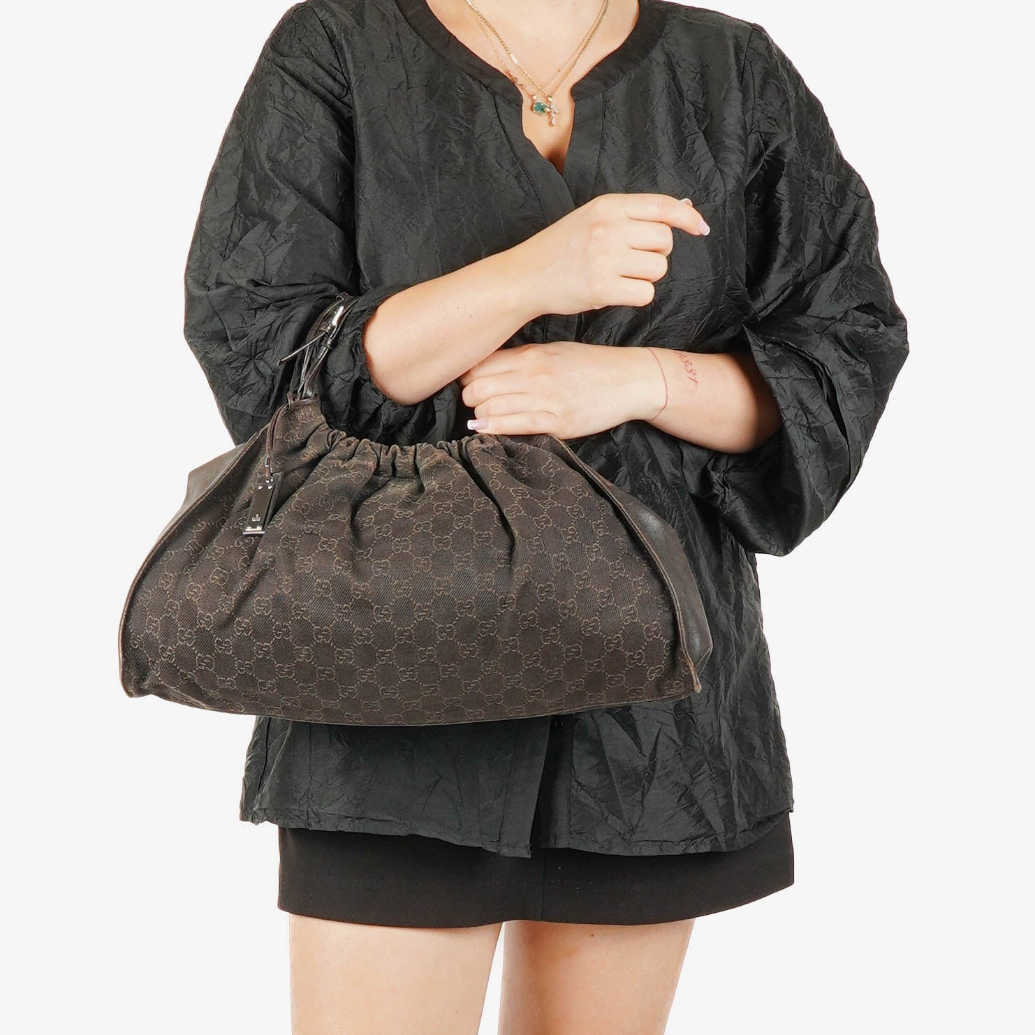 Gucci Brown Monogram Canvas and Leather Handbag