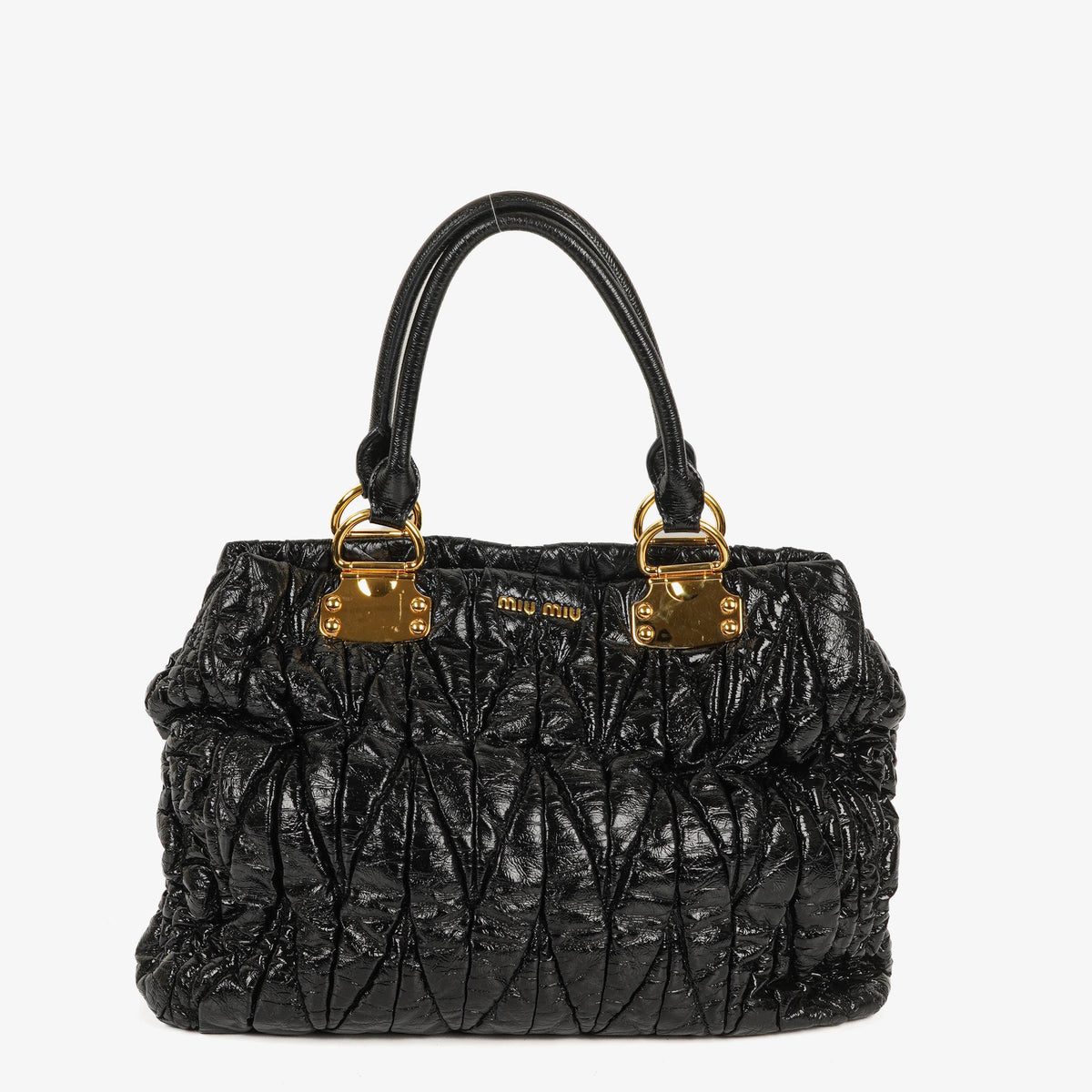 Miu Miu Matelasse Patent Leather Tote Bag