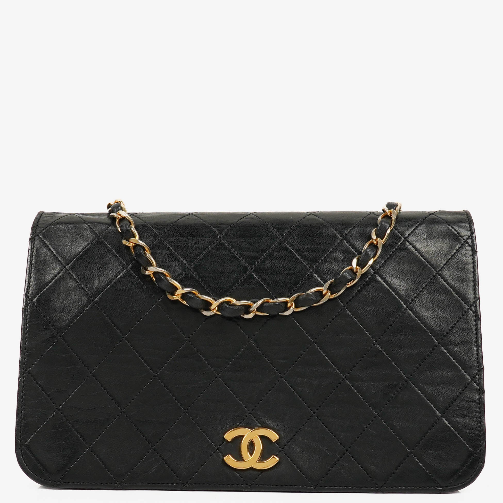 Chanel Classic Full Flap Bag Black Quilted Leather 24K Gold-Plated Hardware