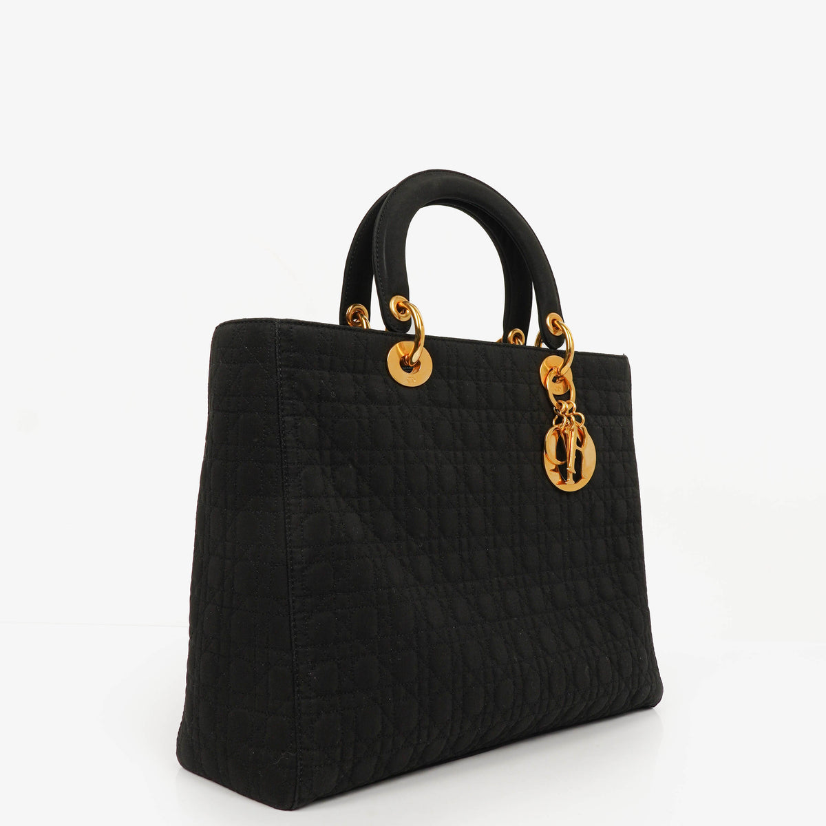 Christian Large Dior Lady Dior Black Nylon Cannage Bag